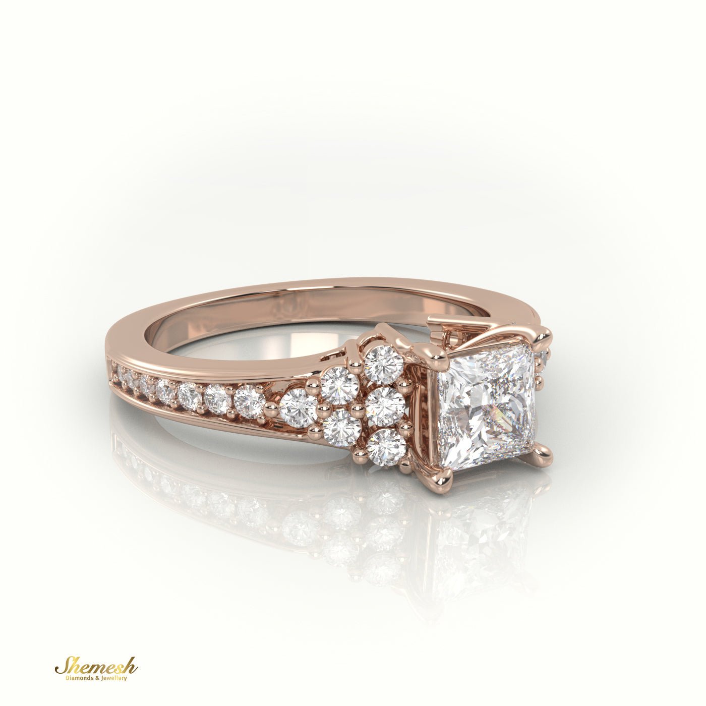 18K Gold Princess Cut Diamond Engagement Ring with Channel Set Side Stones - shemesh_diamonds