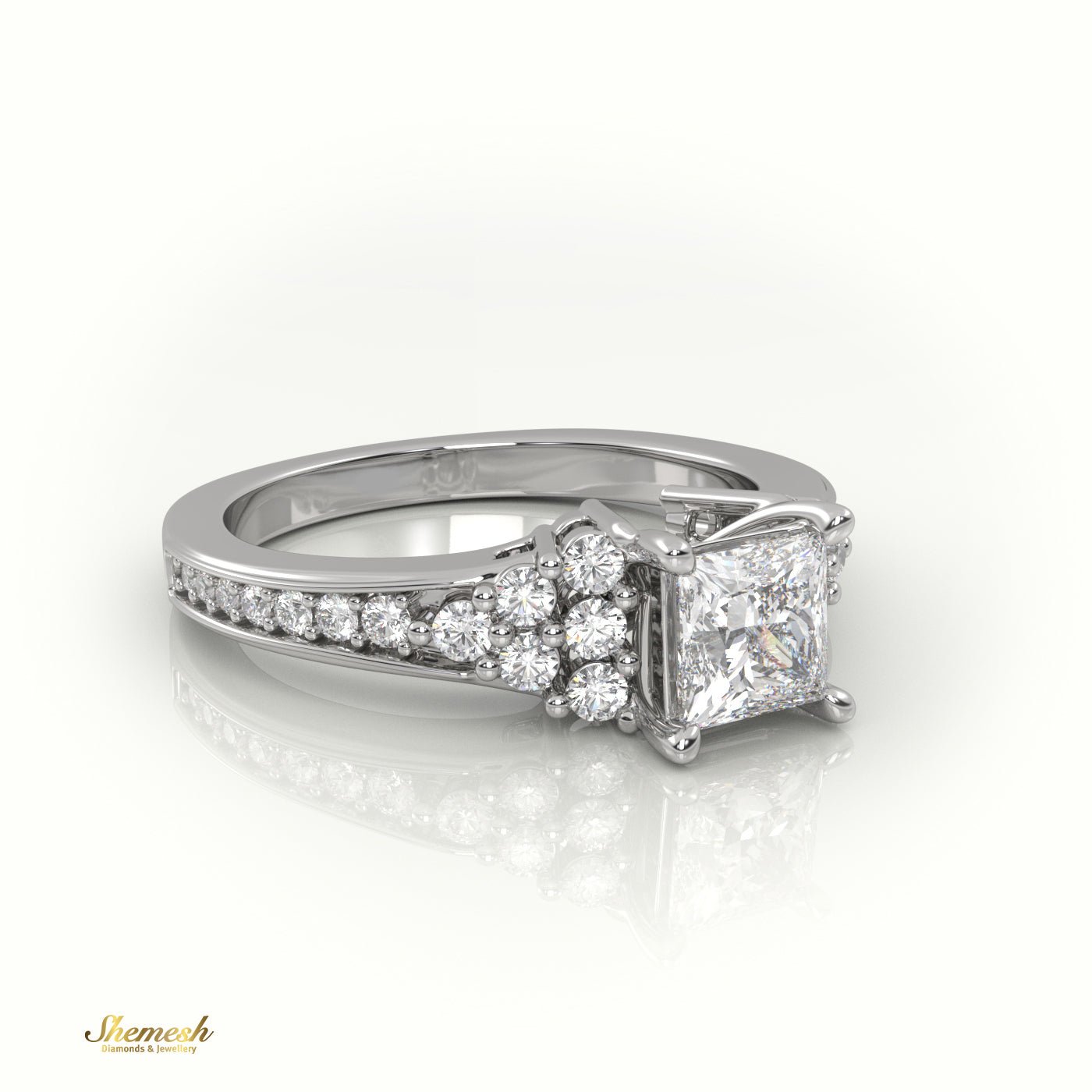 18K Gold Princess Cut Diamond Engagement Ring with Channel Set Side Stones - shemesh_diamonds