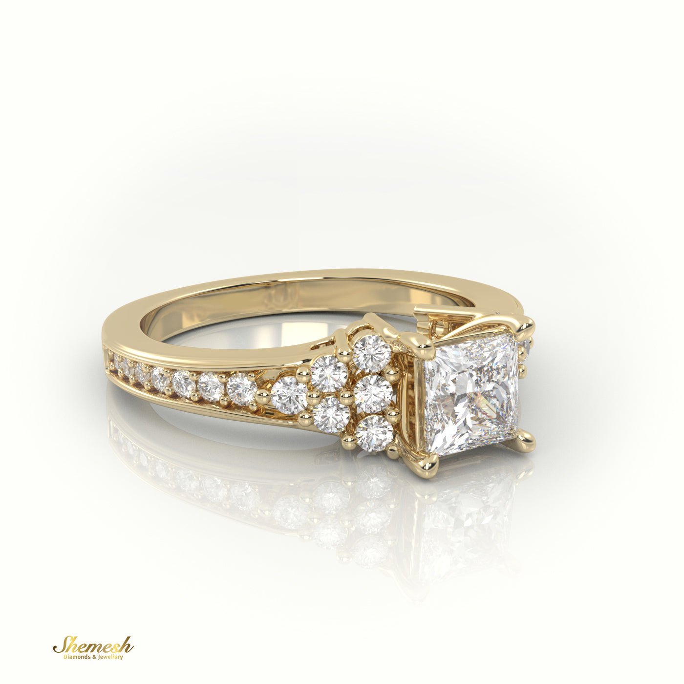 18K Gold Princess Cut Diamond Engagement Ring with Channel Set Side Stones - shemesh_diamonds