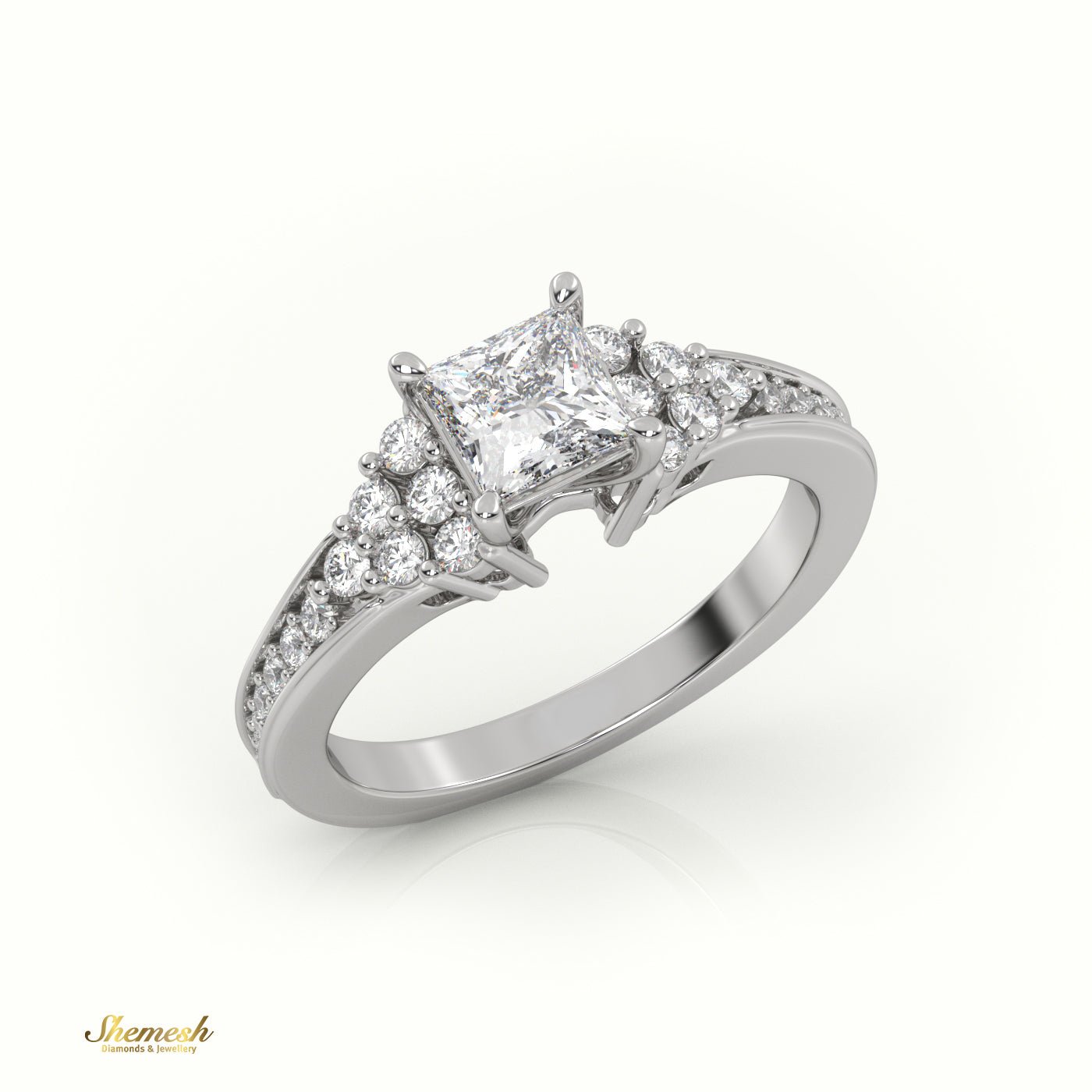 18K Gold Princess Cut Diamond Engagement Ring with Channel Set Side Stones - shemesh_diamonds