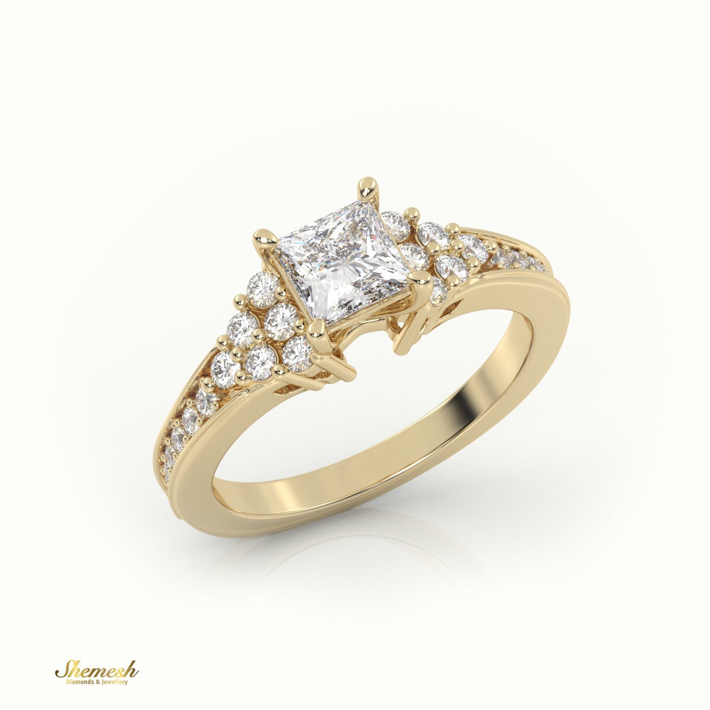 18K Gold Princess Cut Diamond Engagement Ring with Channel Set Side Stones - shemesh_diamonds