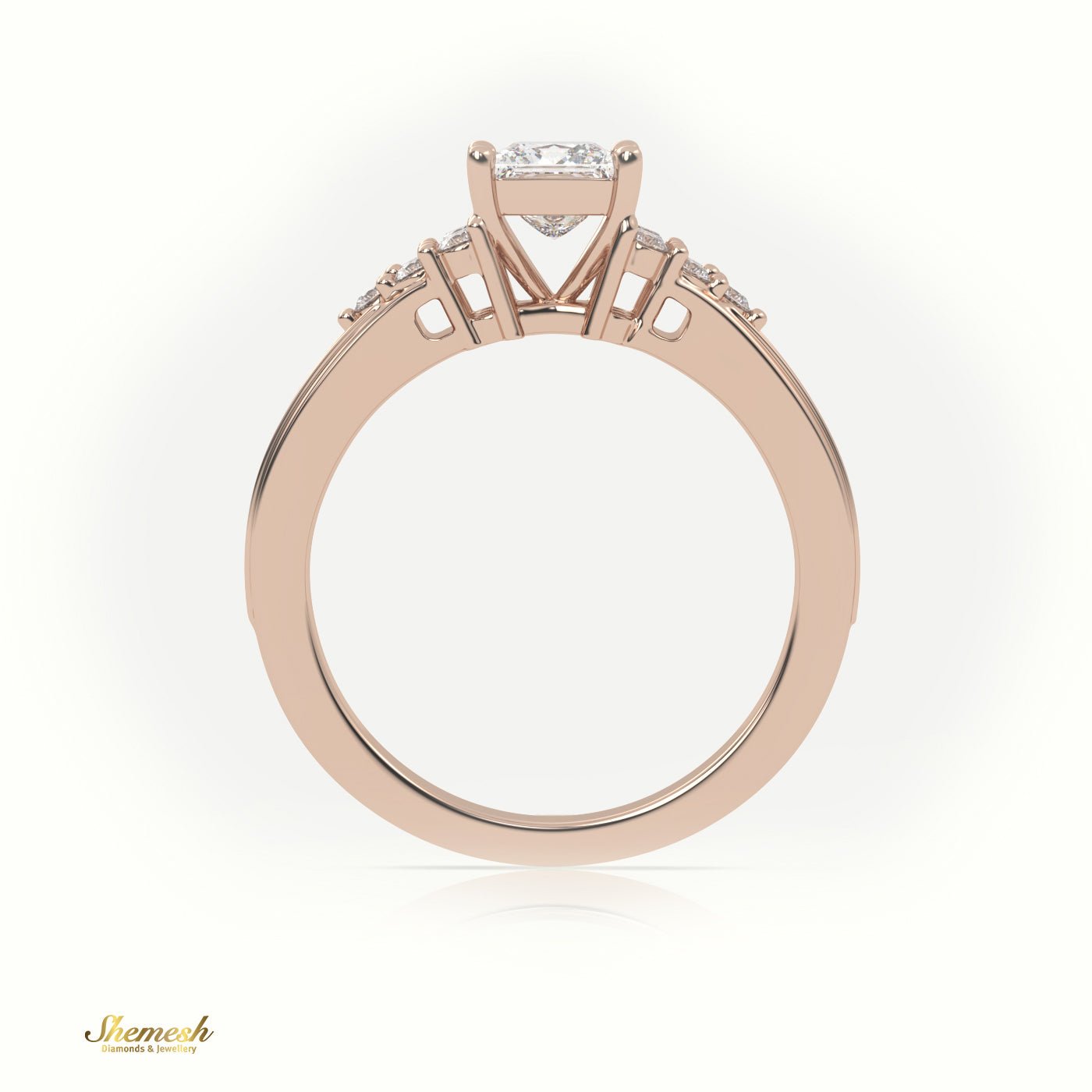 18K Gold Princess Cut Diamond Engagement Ring with Channel Set Side Stones - shemesh_diamonds