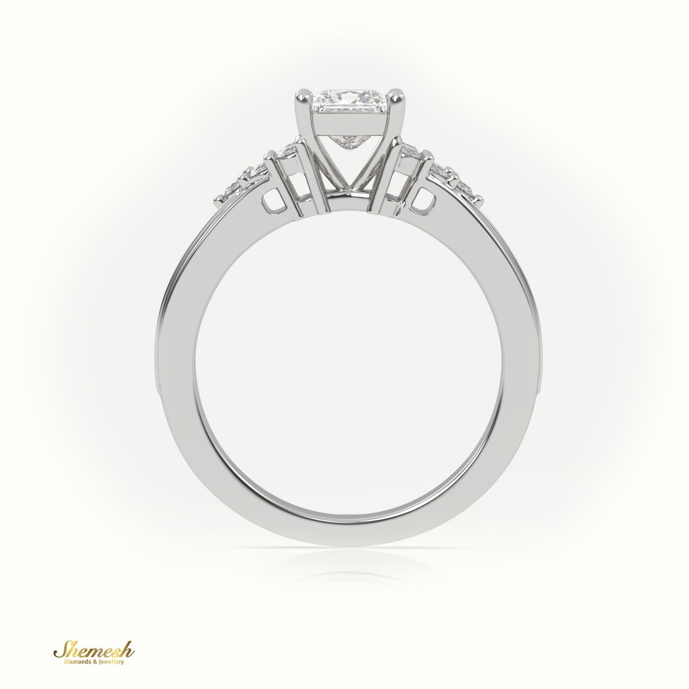 18K Gold Princess Cut Diamond Engagement Ring with Channel Set Side Stones - shemesh_diamonds