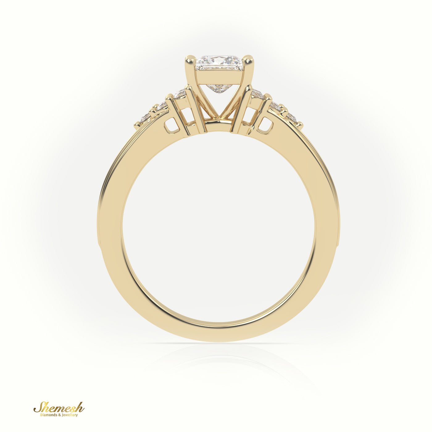 18K Gold Princess Cut Diamond Engagement Ring with Channel Set Side Stones - shemesh_diamonds