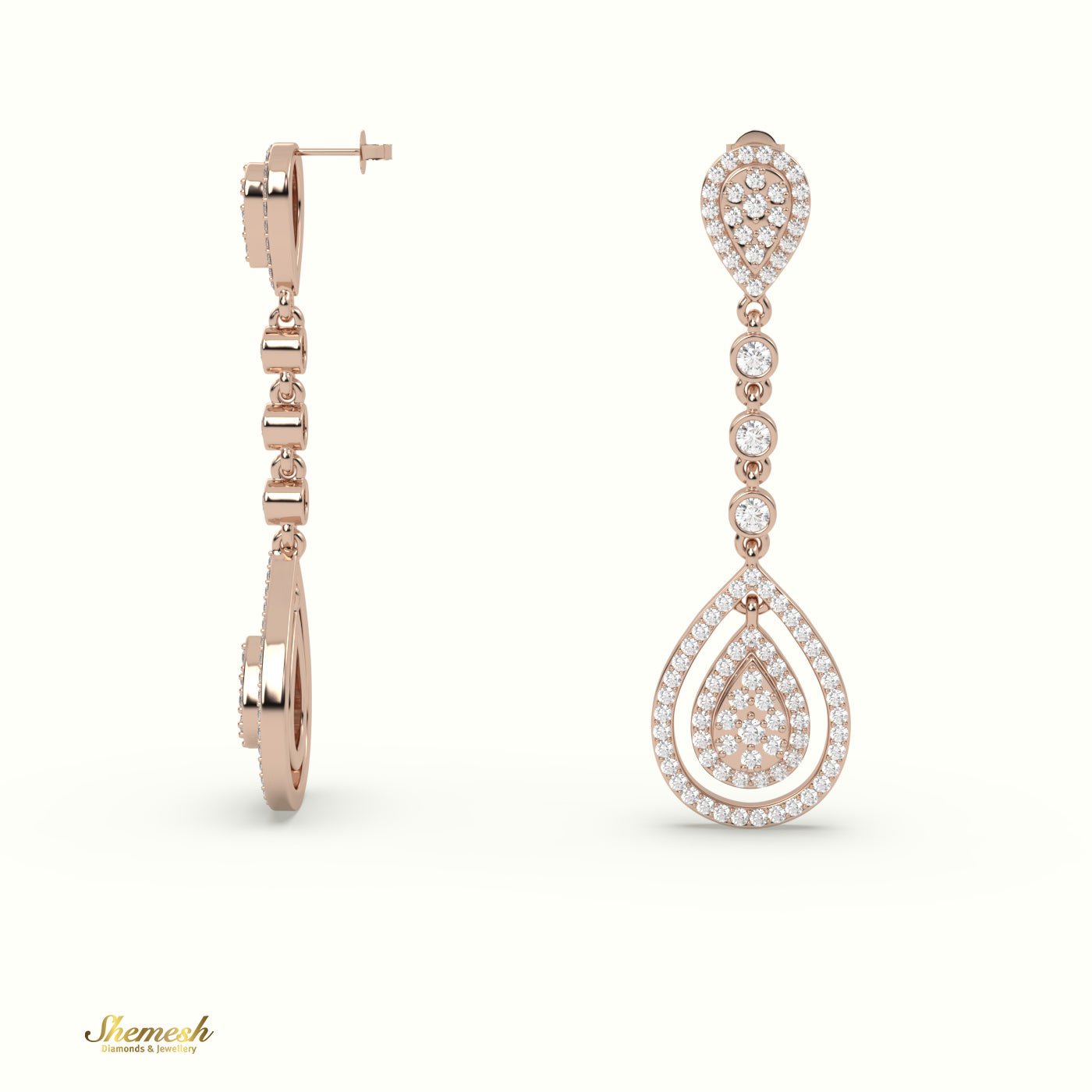 18K Gold Round Diamond Chandelier Earrings - shemesh_diamonds