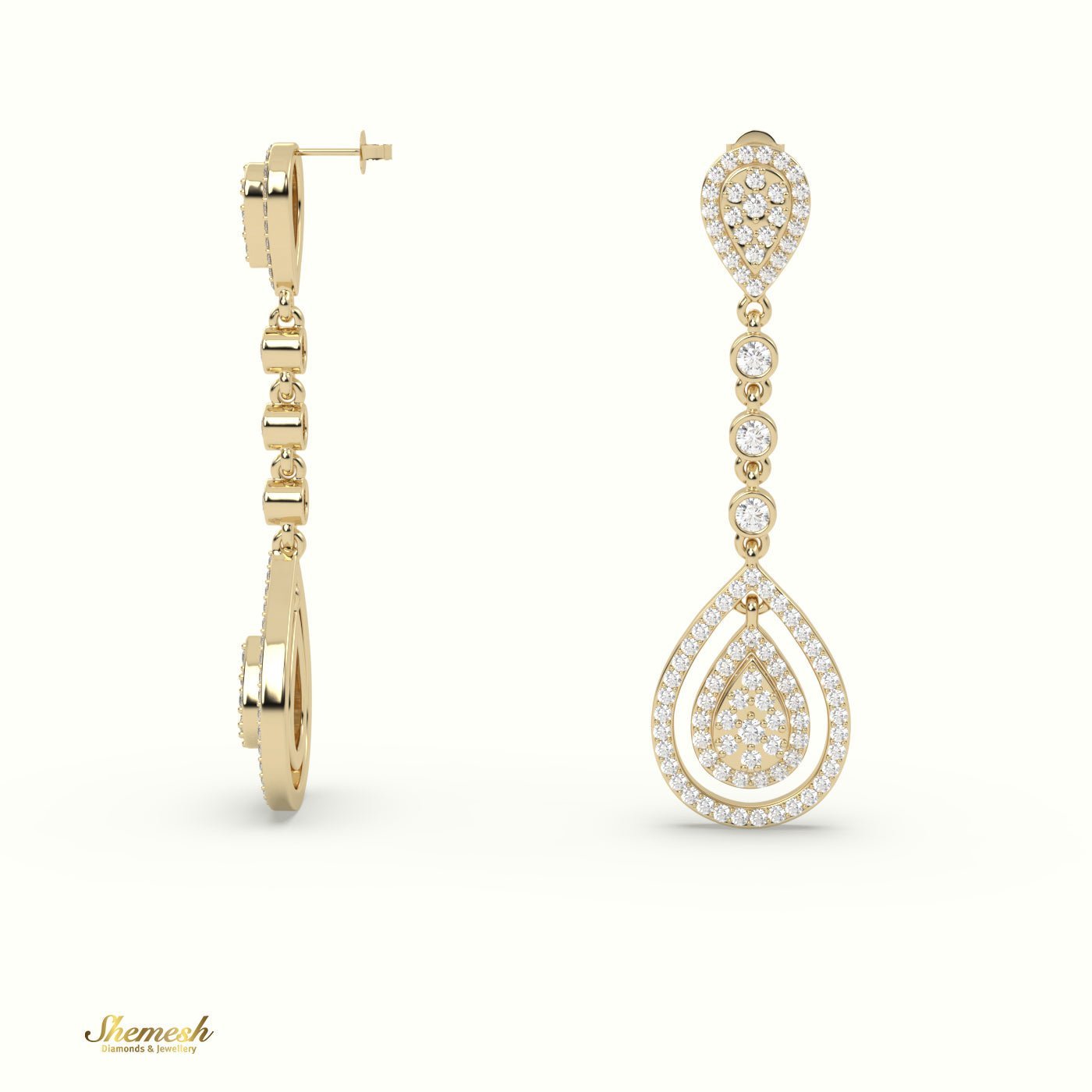 18K Gold Round Diamond Chandelier Earrings - shemesh_diamonds