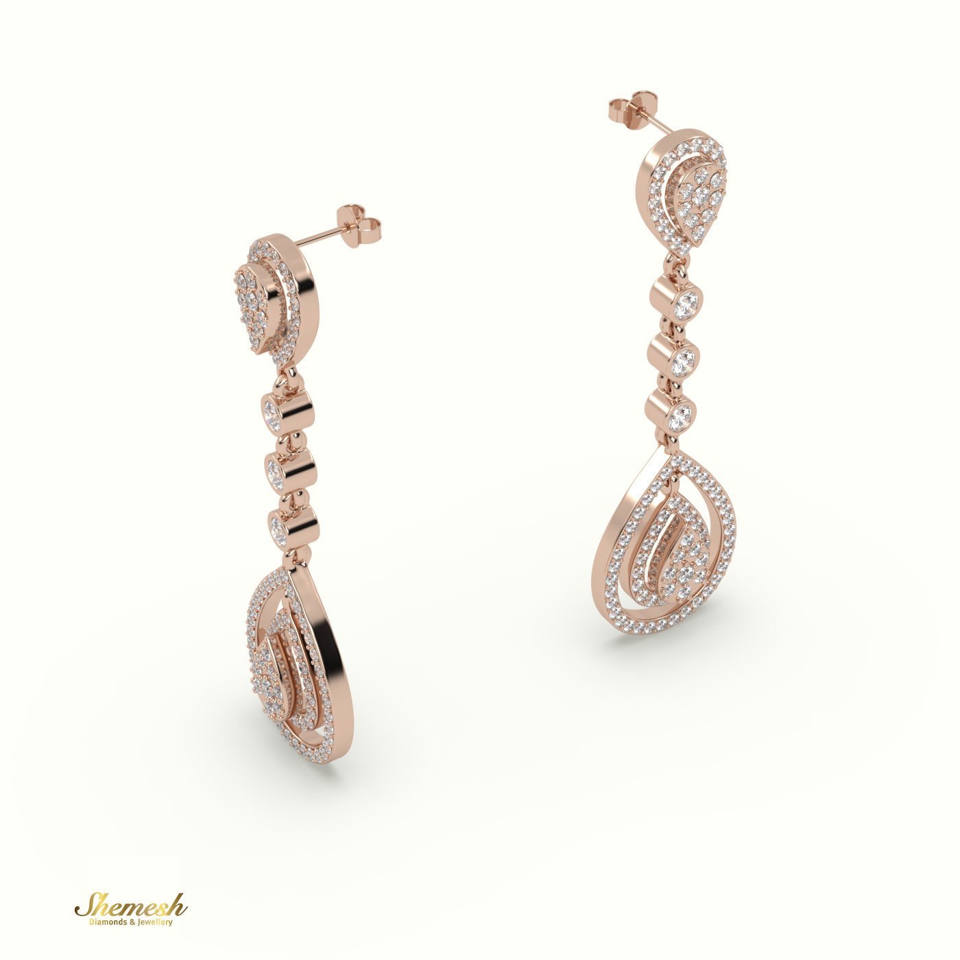 18K Gold Round Diamond Chandelier Earrings - shemesh_diamonds