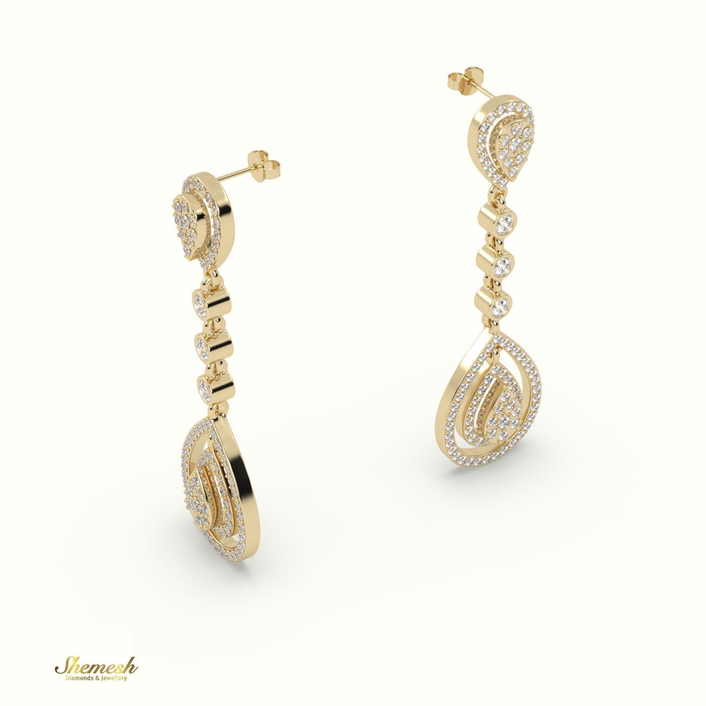 18K Gold Round Diamond Chandelier Earrings - shemesh_diamonds