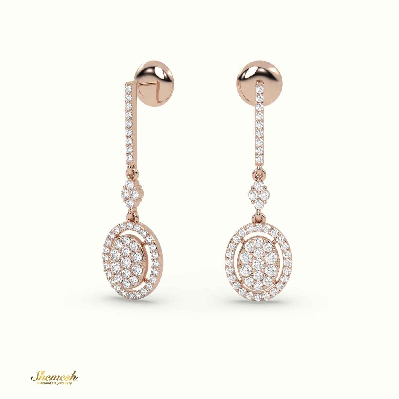 18K Gold Illusion Set Oval Diamond Dangle Earrings - shemesh_diamonds