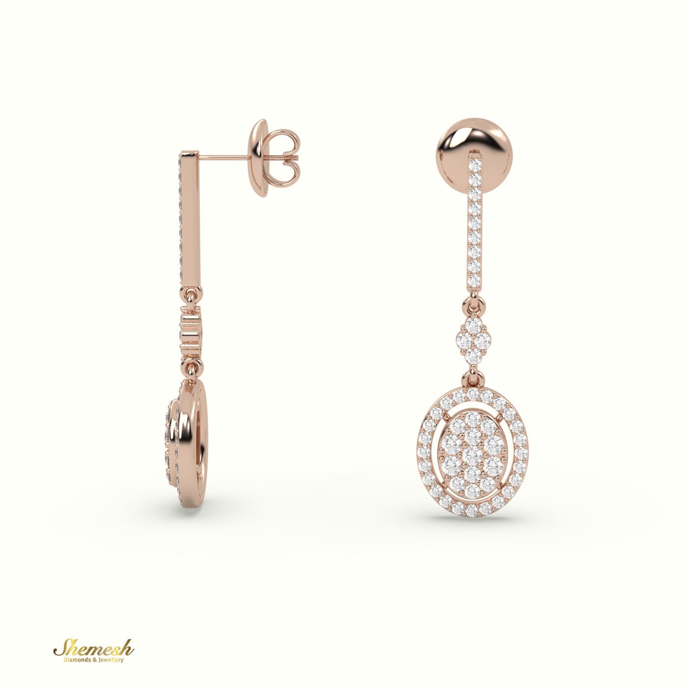 18K Gold Illusion Set Oval Diamond Dangle Earrings - shemesh_diamonds