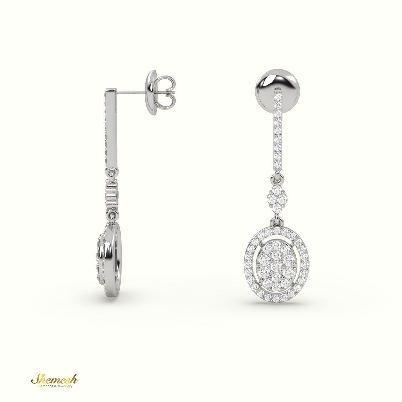 18K Gold Illusion Set Oval Diamond Dangle Earrings - shemesh_diamonds