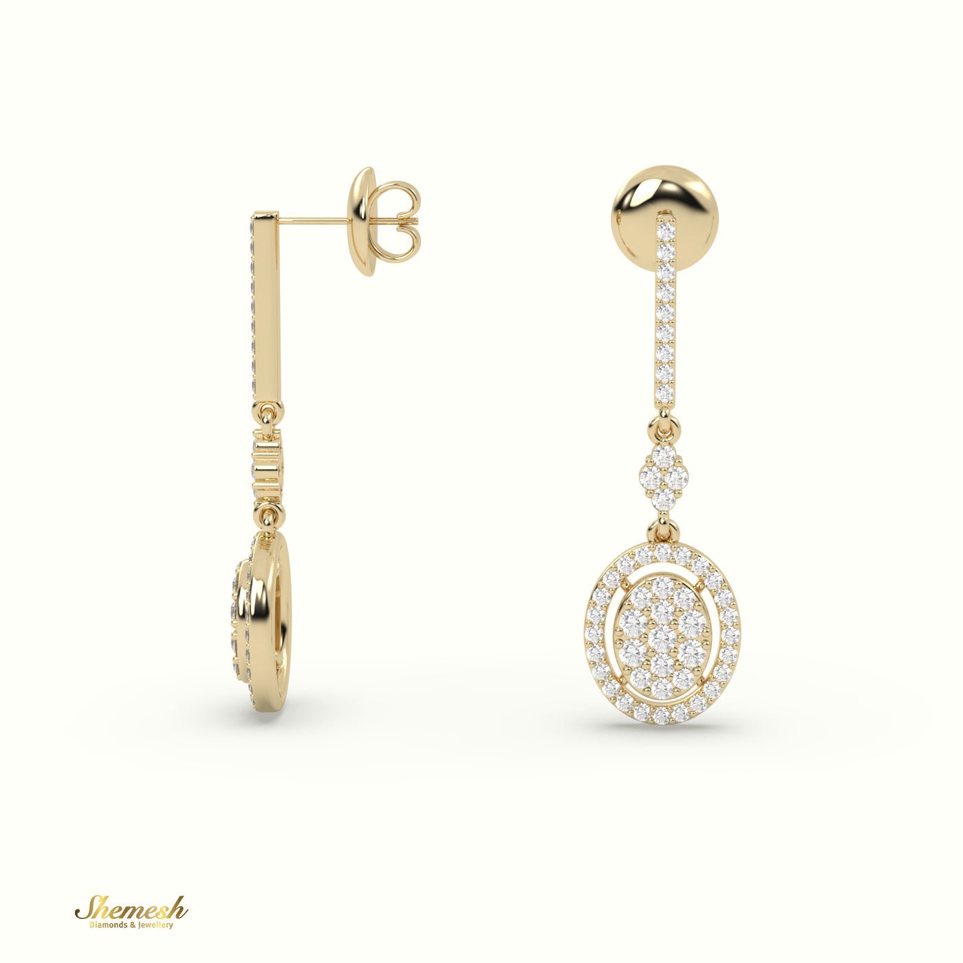 18K Gold Illusion Set Oval Diamond Dangle Earrings - shemesh_diamonds