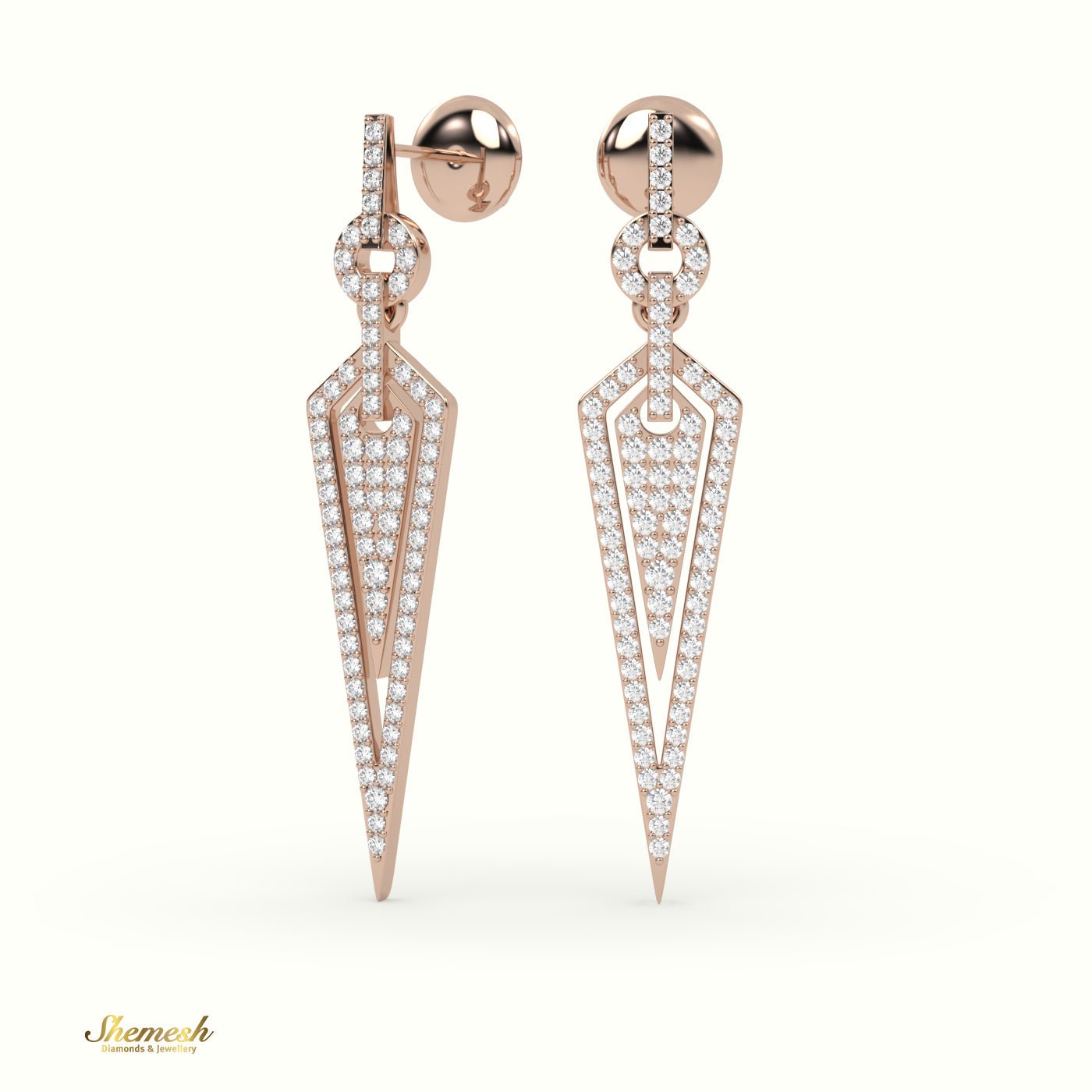 18K Gold Round Cut Diamond Drop Earrings - shemesh_diamonds