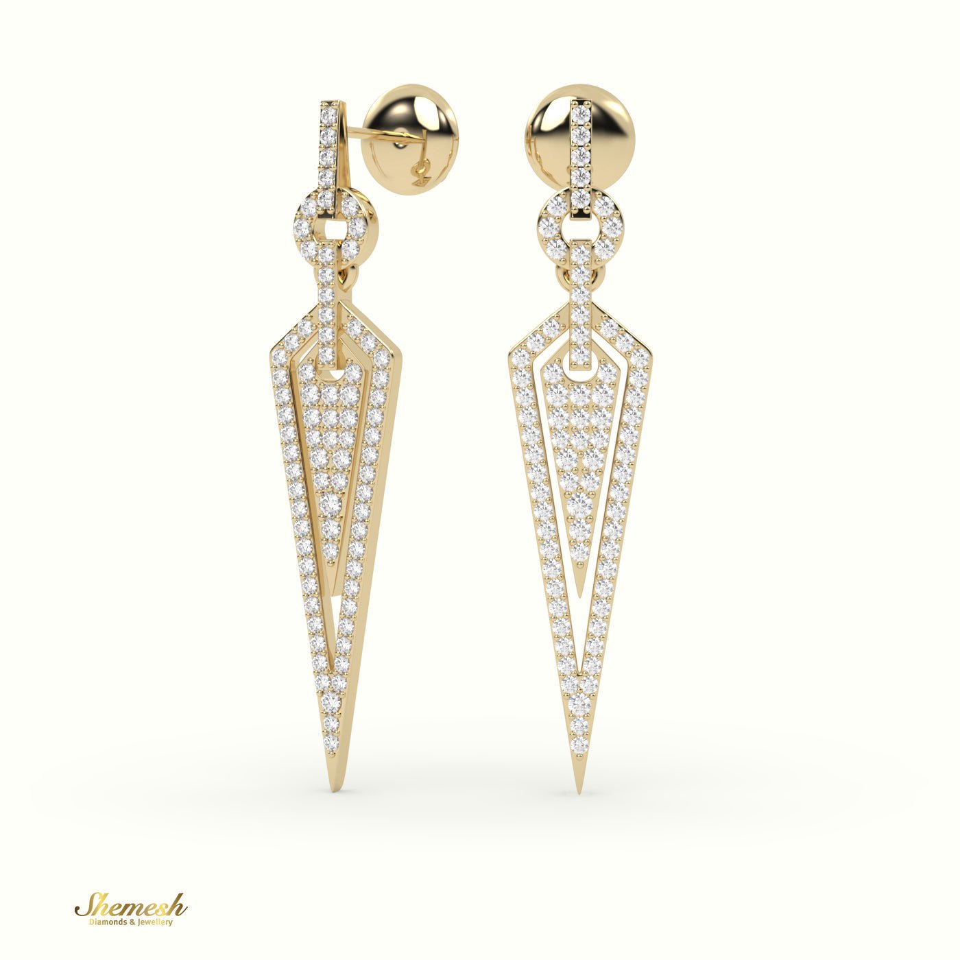 18K Gold Round Cut Diamond Drop Earrings - shemesh_diamonds