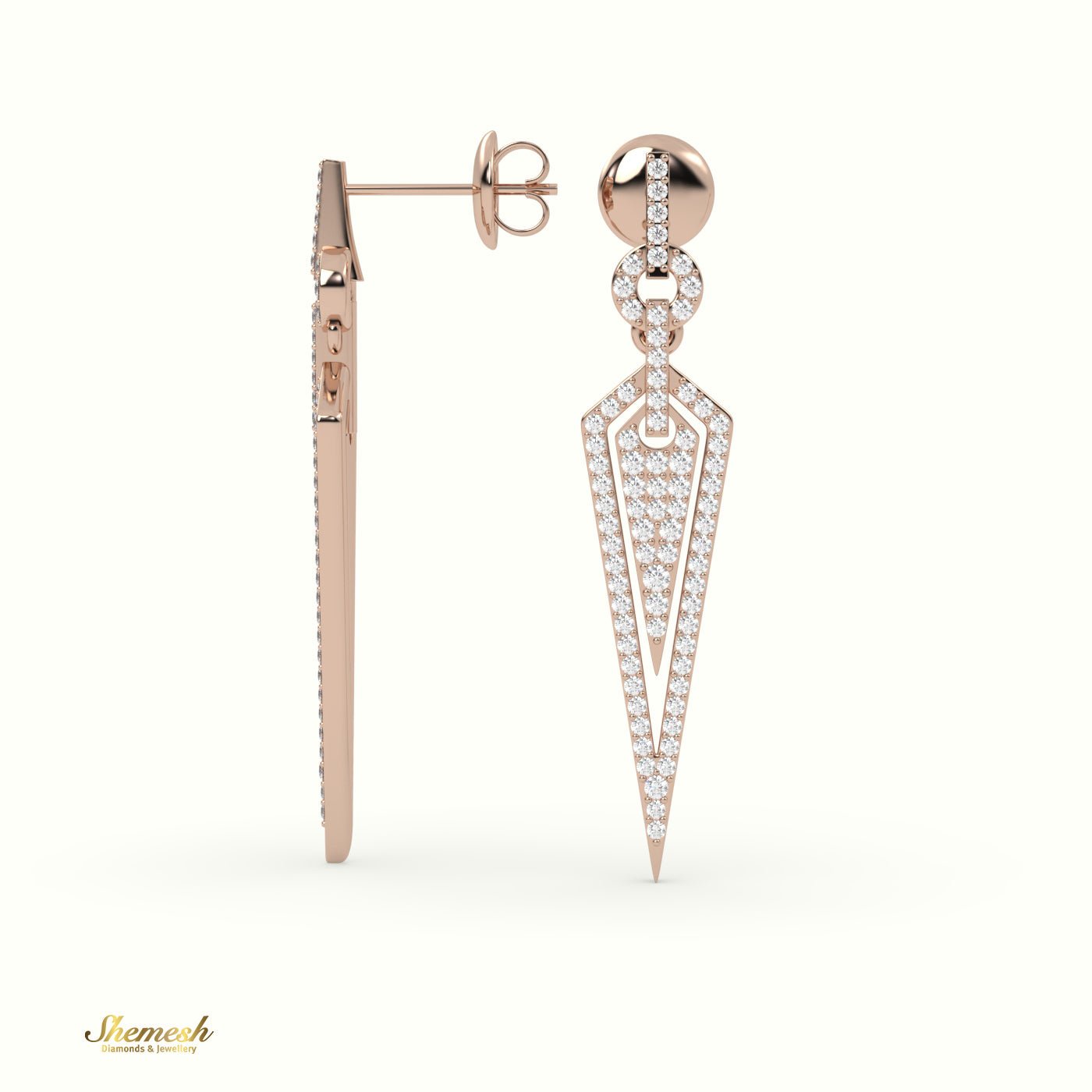 18K Gold Round Cut Diamond Drop Earrings - shemesh_diamonds