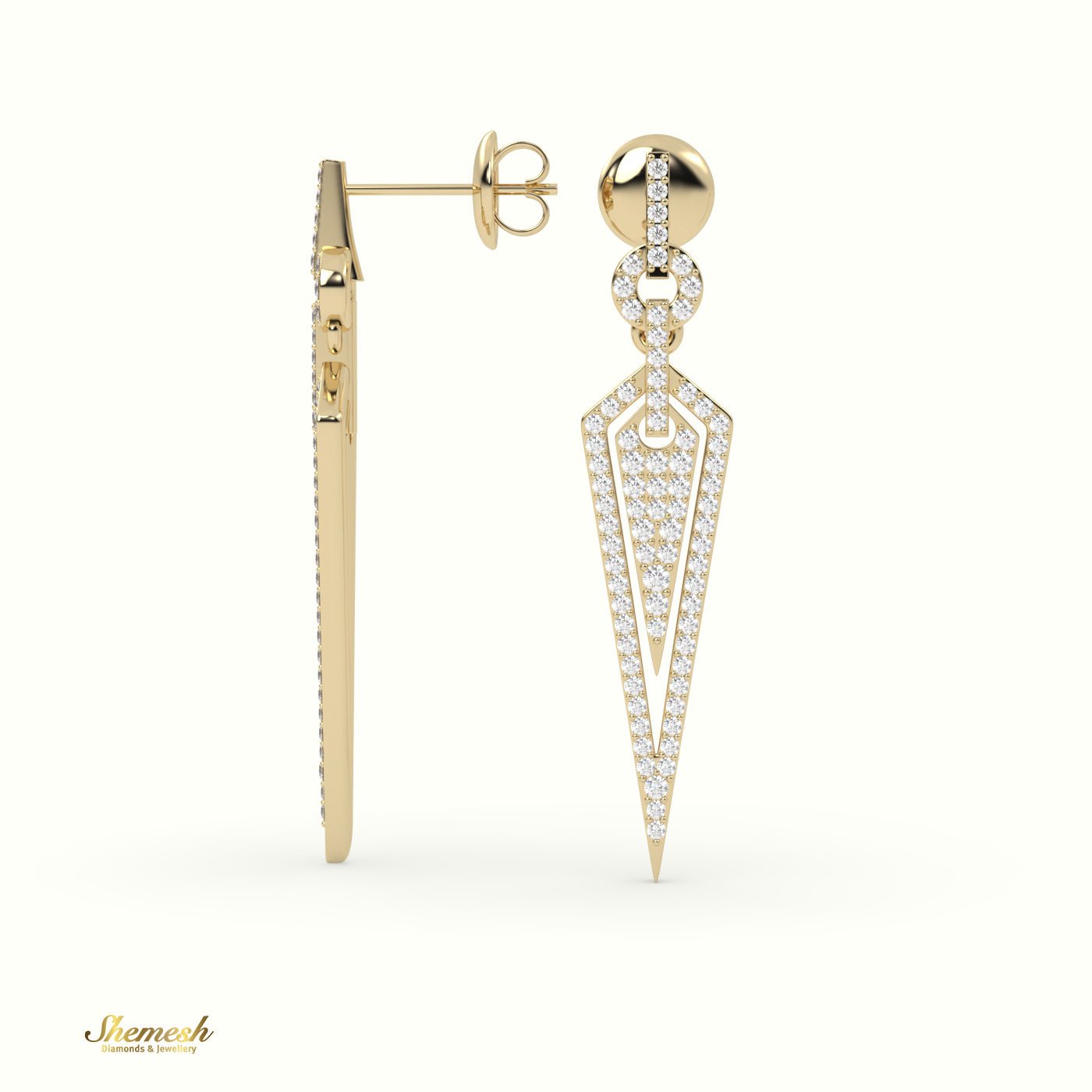 18K Gold Round Cut Diamond Drop Earrings - shemesh_diamonds