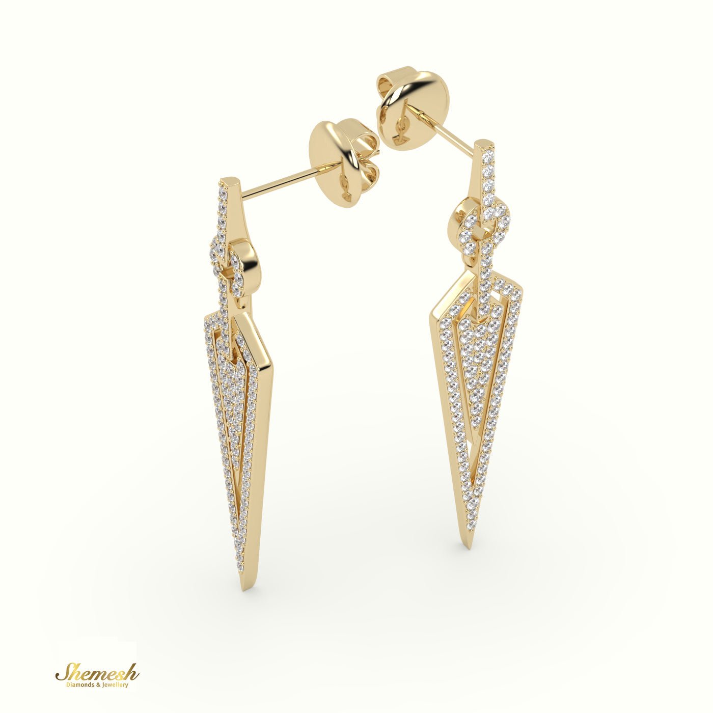 18K Gold Round Cut Diamond Drop Earrings - shemesh_diamonds