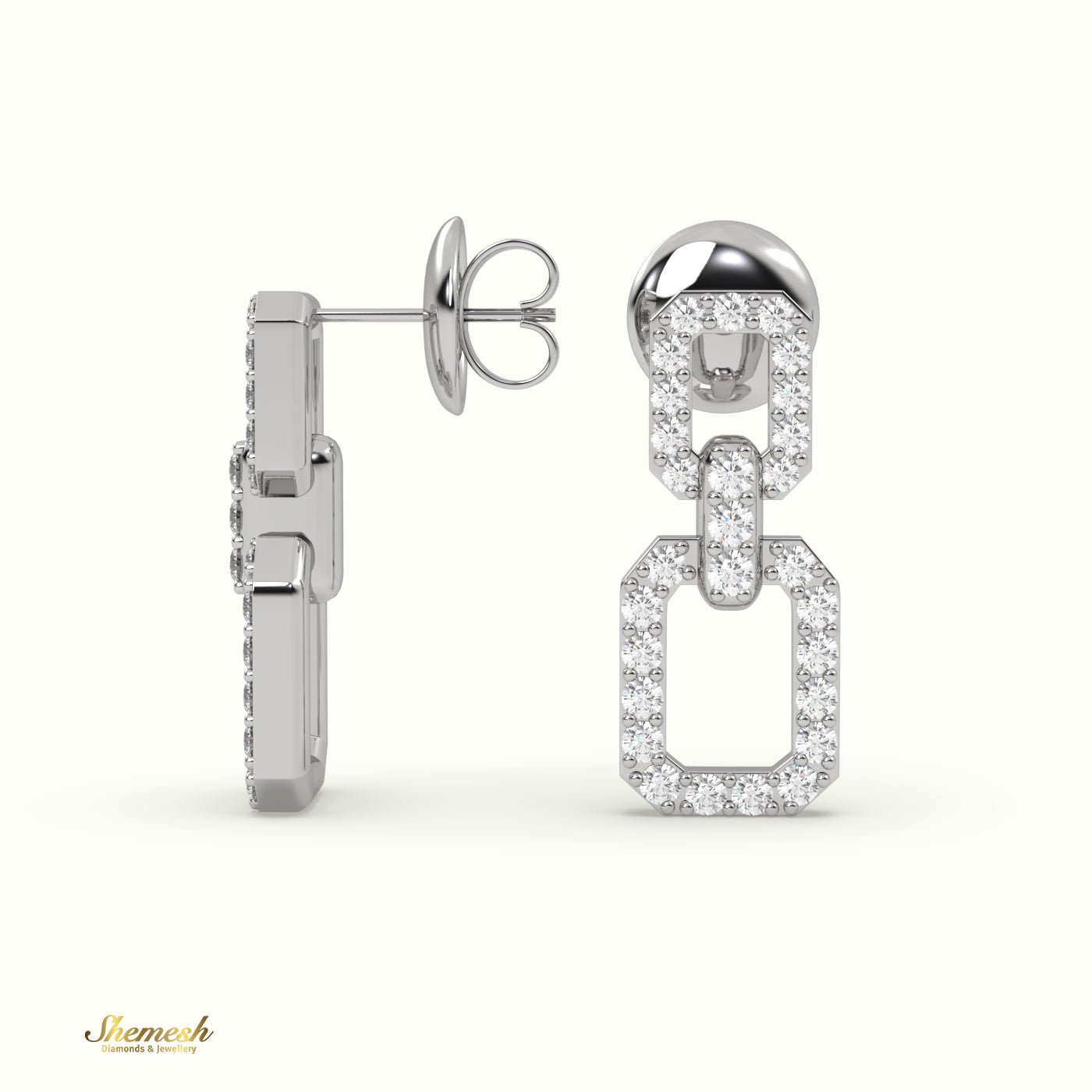 18K Gold ChainLink Diamond Drop Earrings - shemesh_diamonds