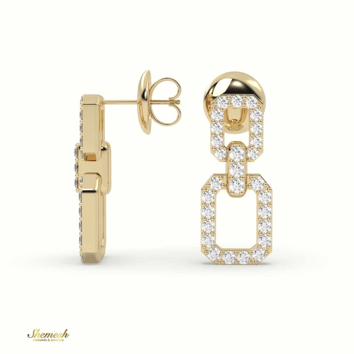 18K Gold ChainLink Diamond Drop Earrings - shemesh_diamonds