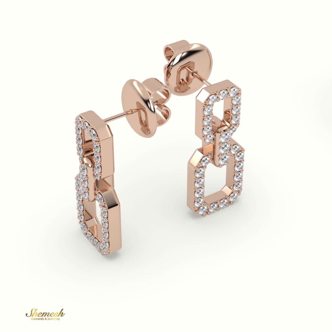 18K Gold ChainLink Diamond Drop Earrings - shemesh_diamonds