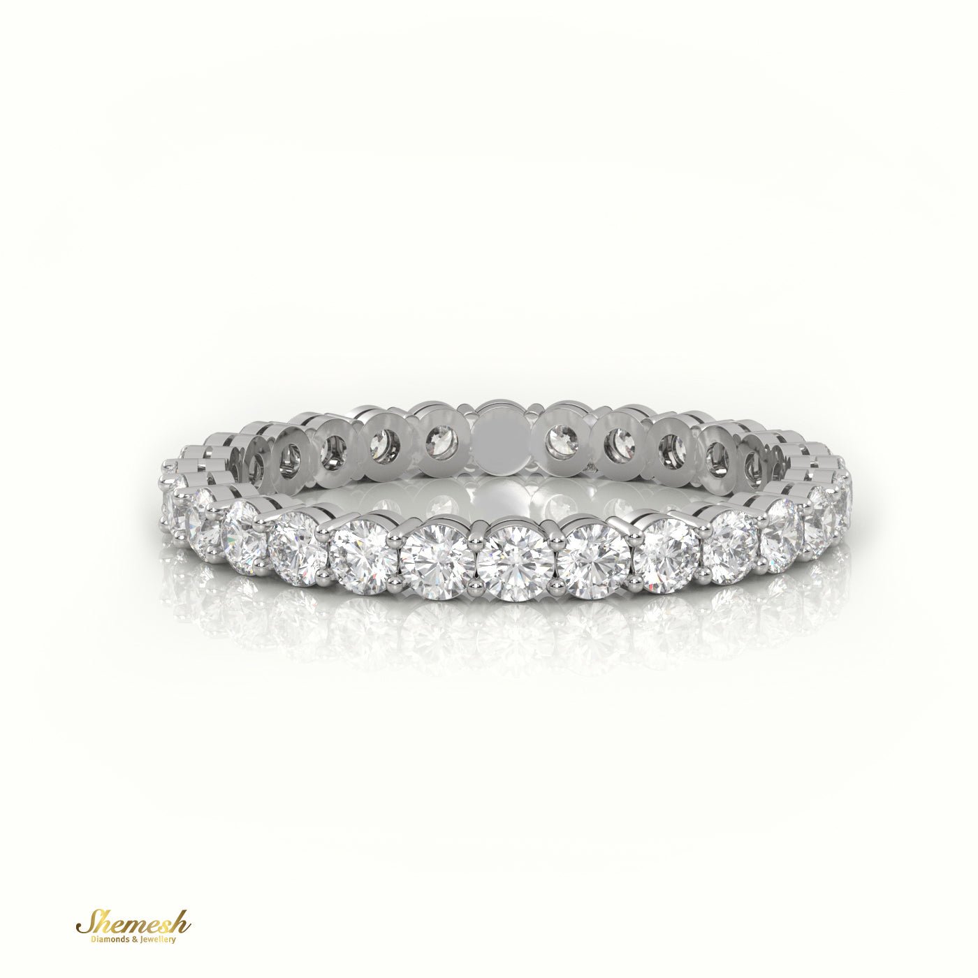 18K Gold Diamond Shared Prong Eternity Wedding Band - shemesh_diamonds