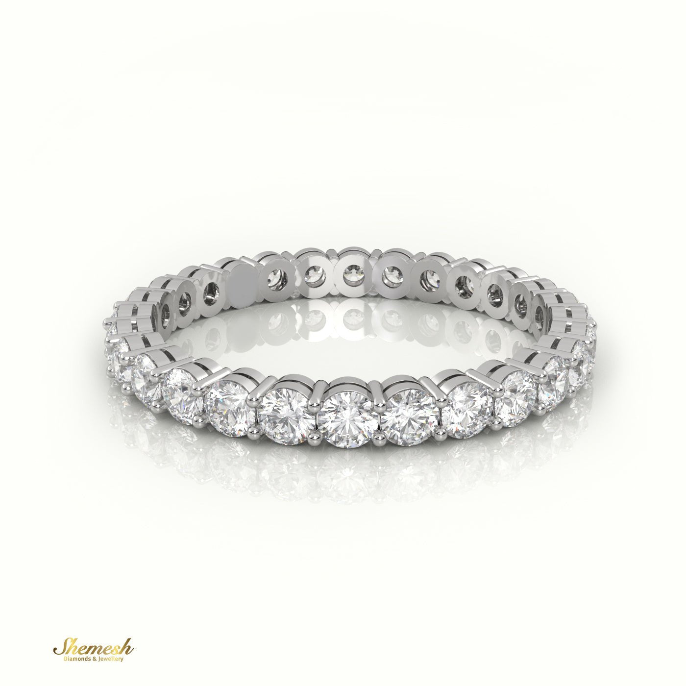 18K Gold Diamond Shared Prong Eternity Wedding Band - shemesh_diamonds