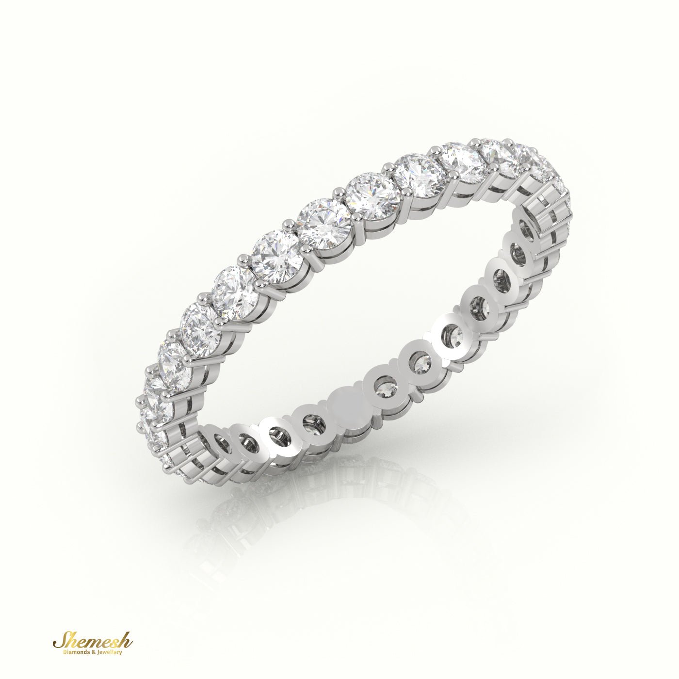 18K Gold Diamond Shared Prong Eternity Wedding Band - shemesh_diamonds