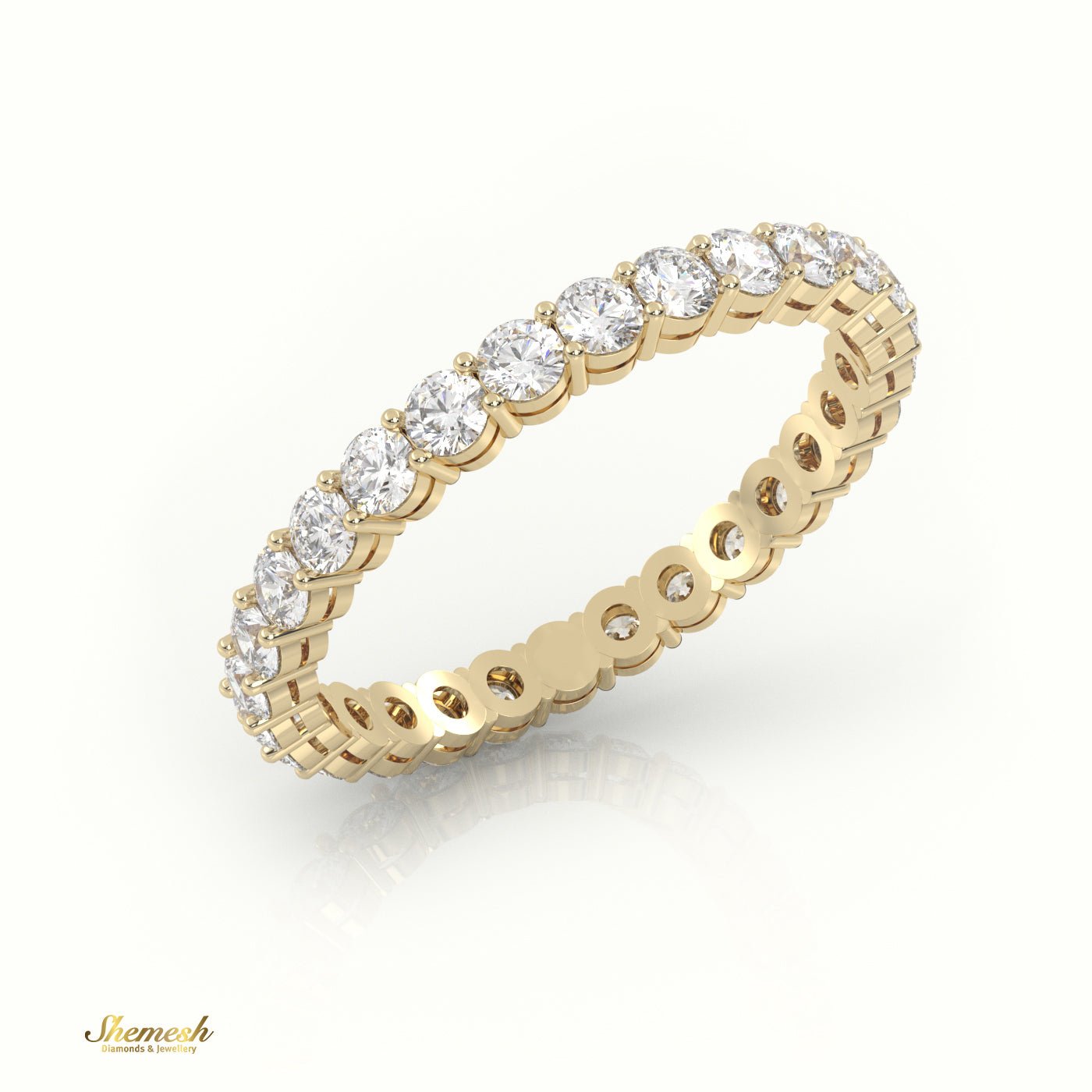 18K Gold Diamond Shared Prong Eternity Wedding Band - shemesh_diamonds