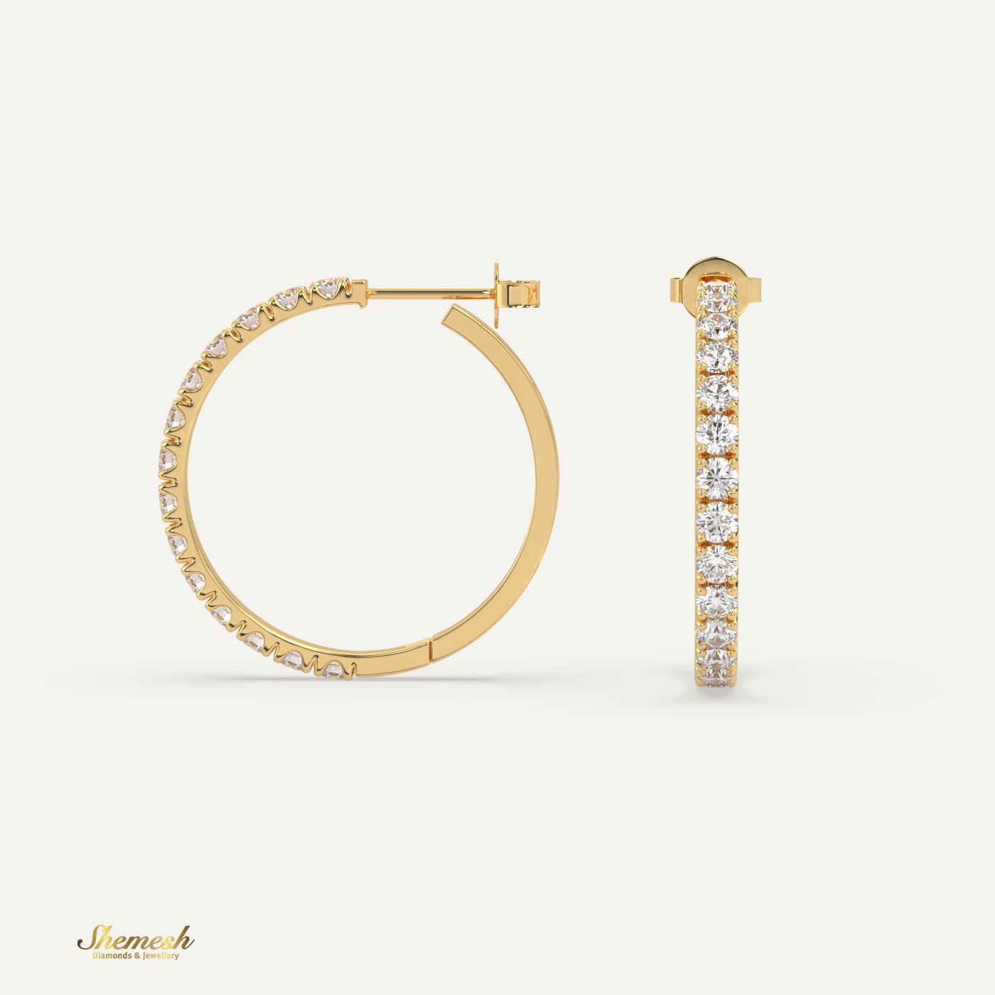 18K Gold Round Diamond Huggie Earrings - shemesh_diamonds