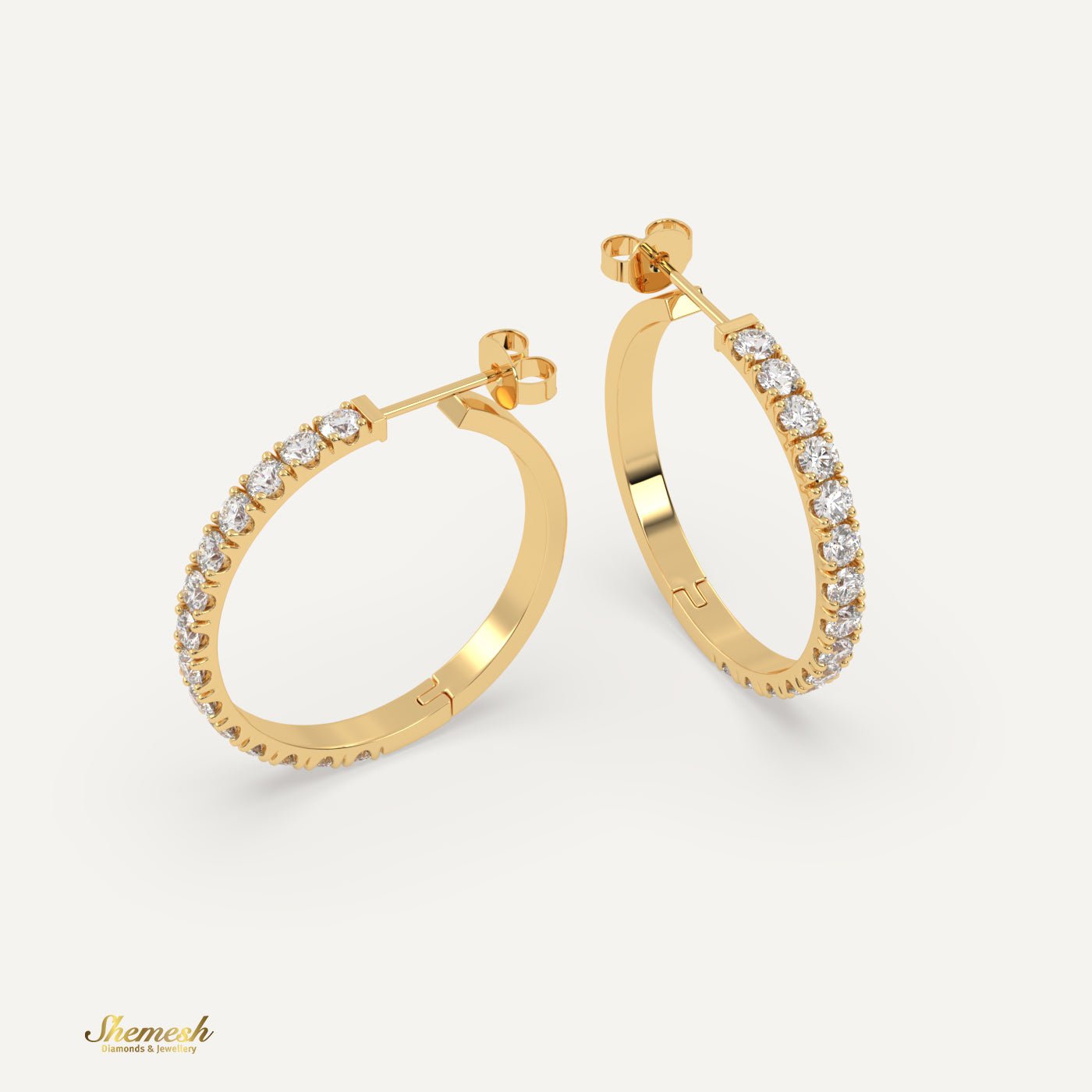 18K Gold Round Diamond Huggie Earrings - shemesh_diamonds