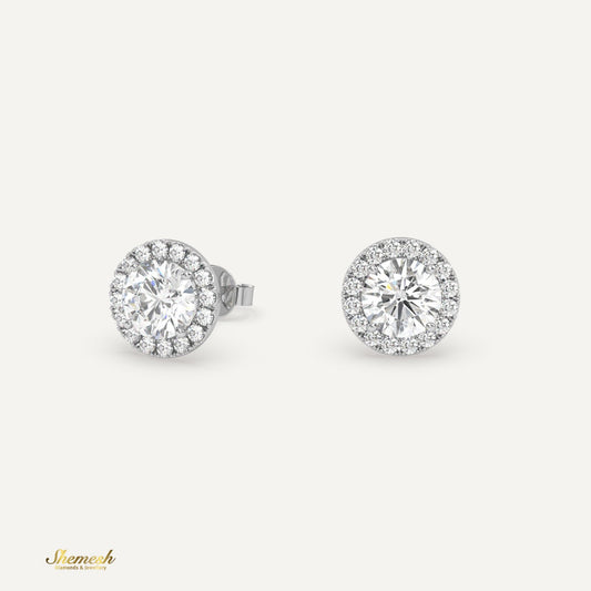 18K Gold Round Diamond Halo Stud Earring - shemesh_diamonds