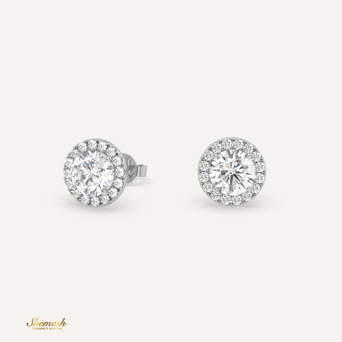 18K Gold Round Diamond Halo Stud Earring - shemesh_diamonds