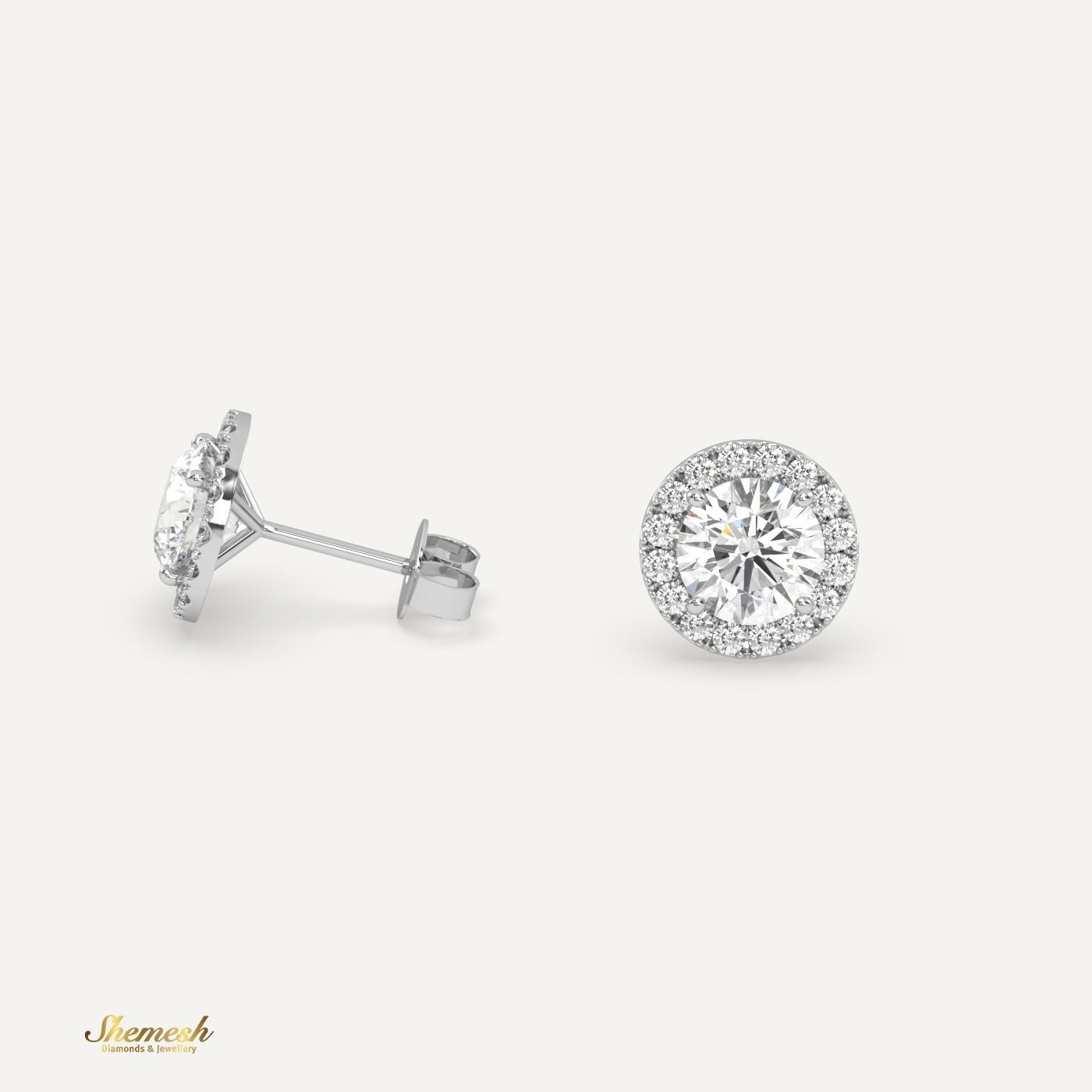 18K Gold Round Diamond Halo Stud Earring - shemesh_diamonds