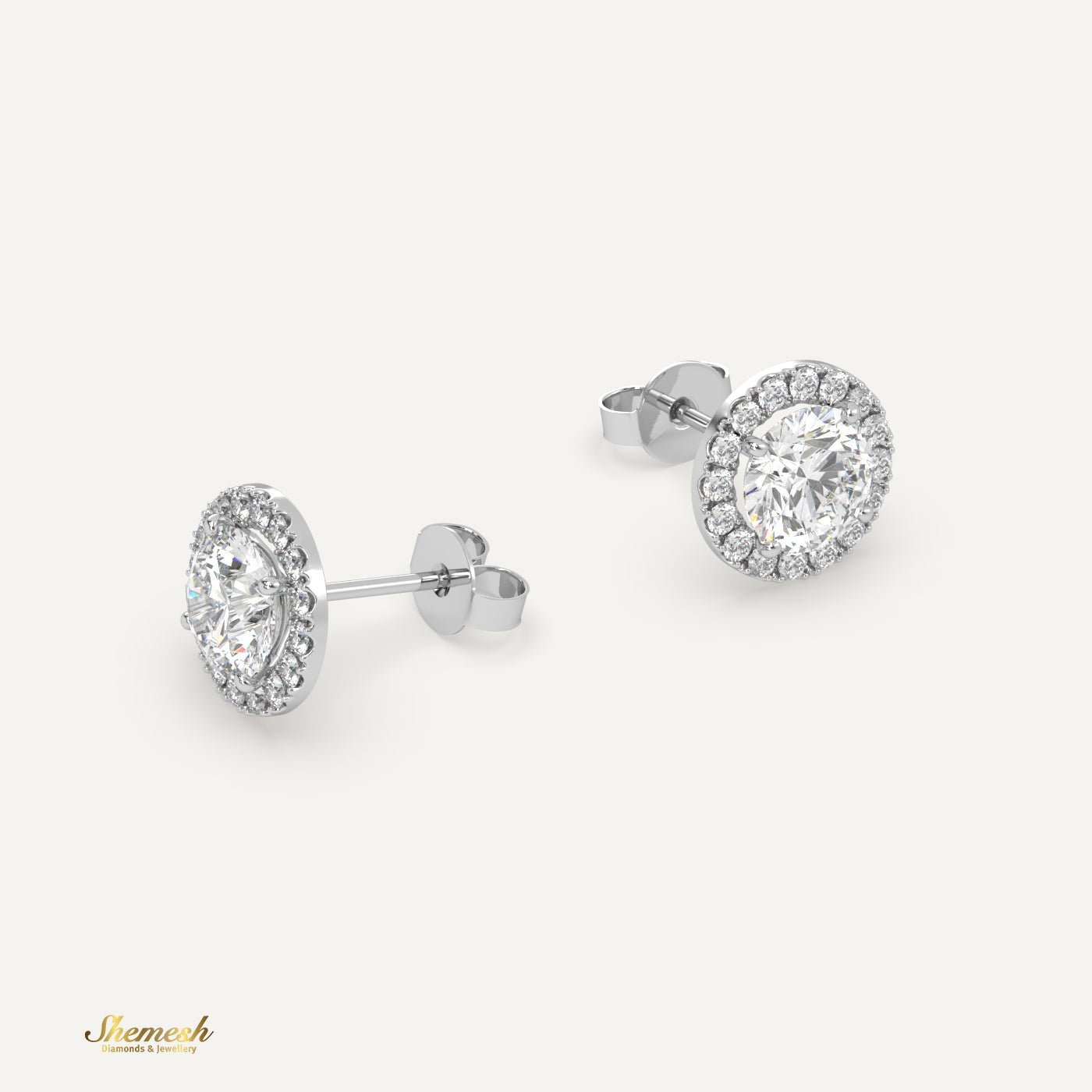 18K Gold Round Diamond Halo Stud Earring - shemesh_diamonds