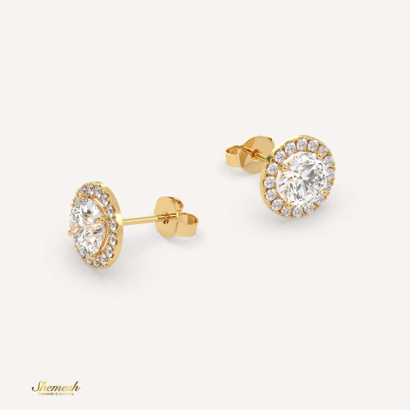 18K Gold Round Diamond Halo Stud Earring - shemesh_diamonds