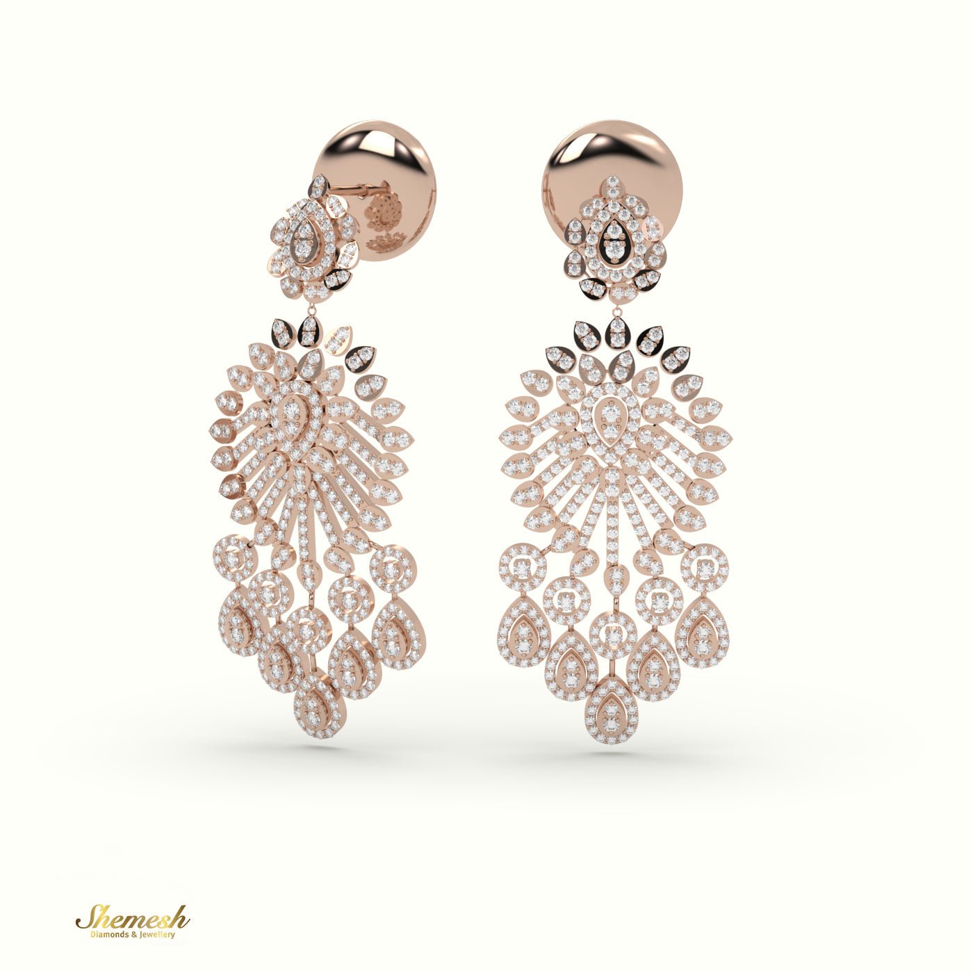 18K Gold Round Brilliant Cut Chandelier Diamond Earrings - shemesh_diamonds