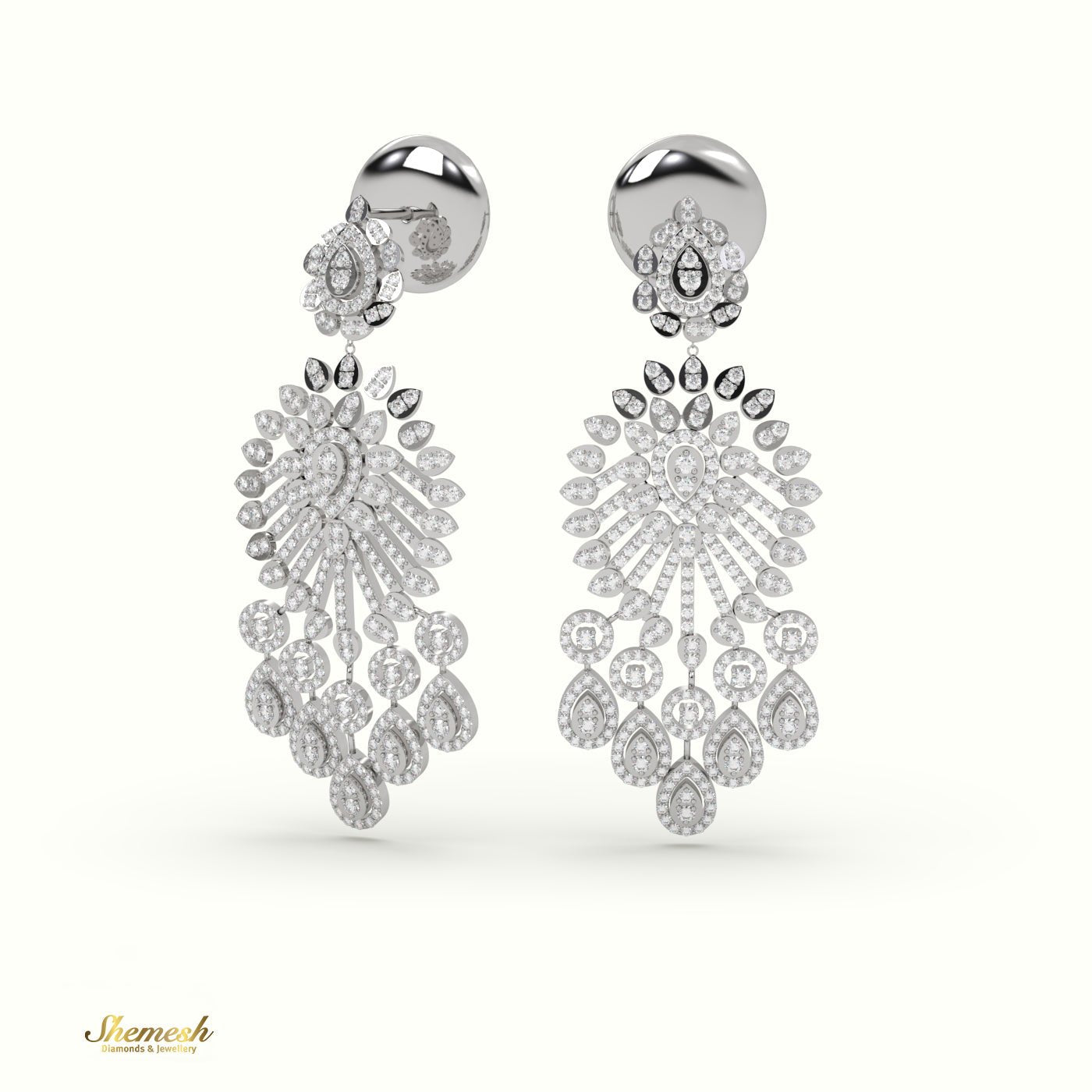 18K Gold Round Brilliant Cut Chandelier Diamond Earrings - shemesh_diamonds