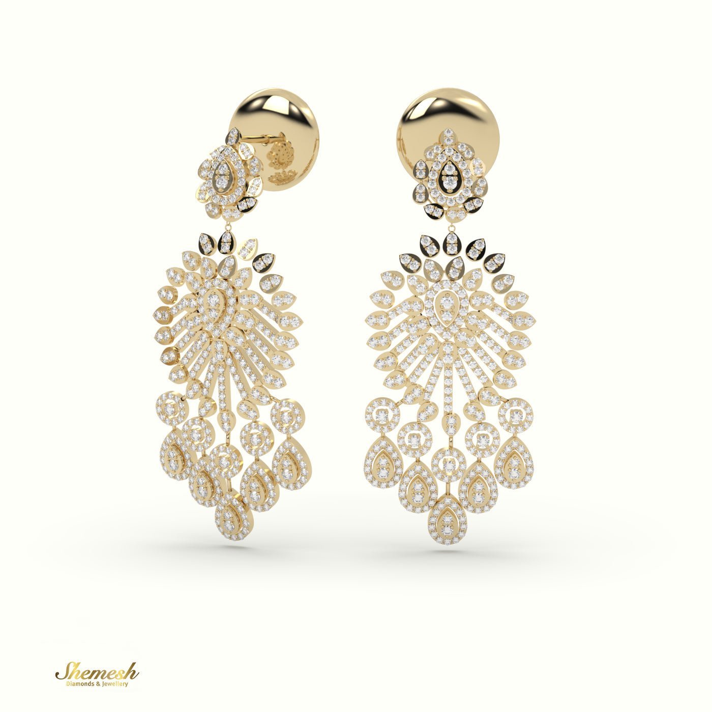 18K Gold Round Brilliant Cut Chandelier Diamond Earrings - shemesh_diamonds