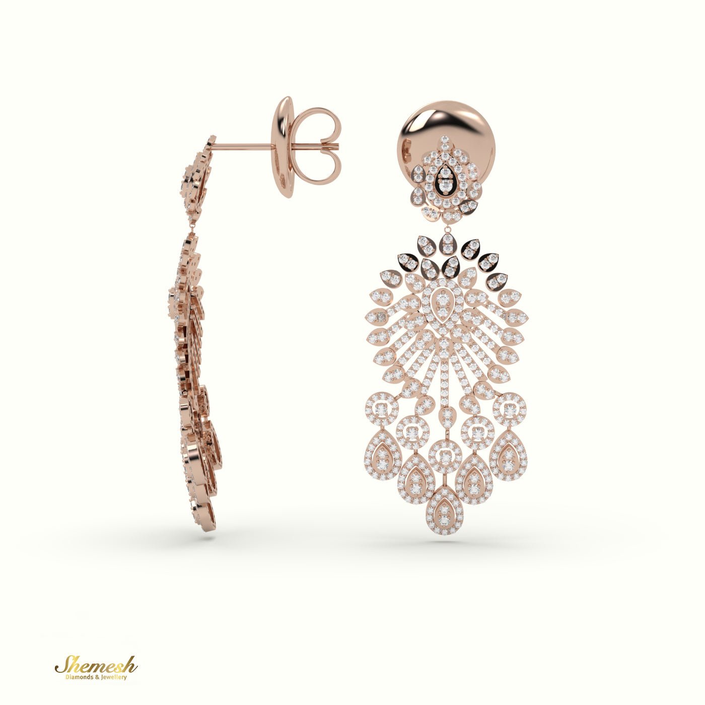 18K Gold Round Brilliant Cut Chandelier Diamond Earrings - shemesh_diamonds