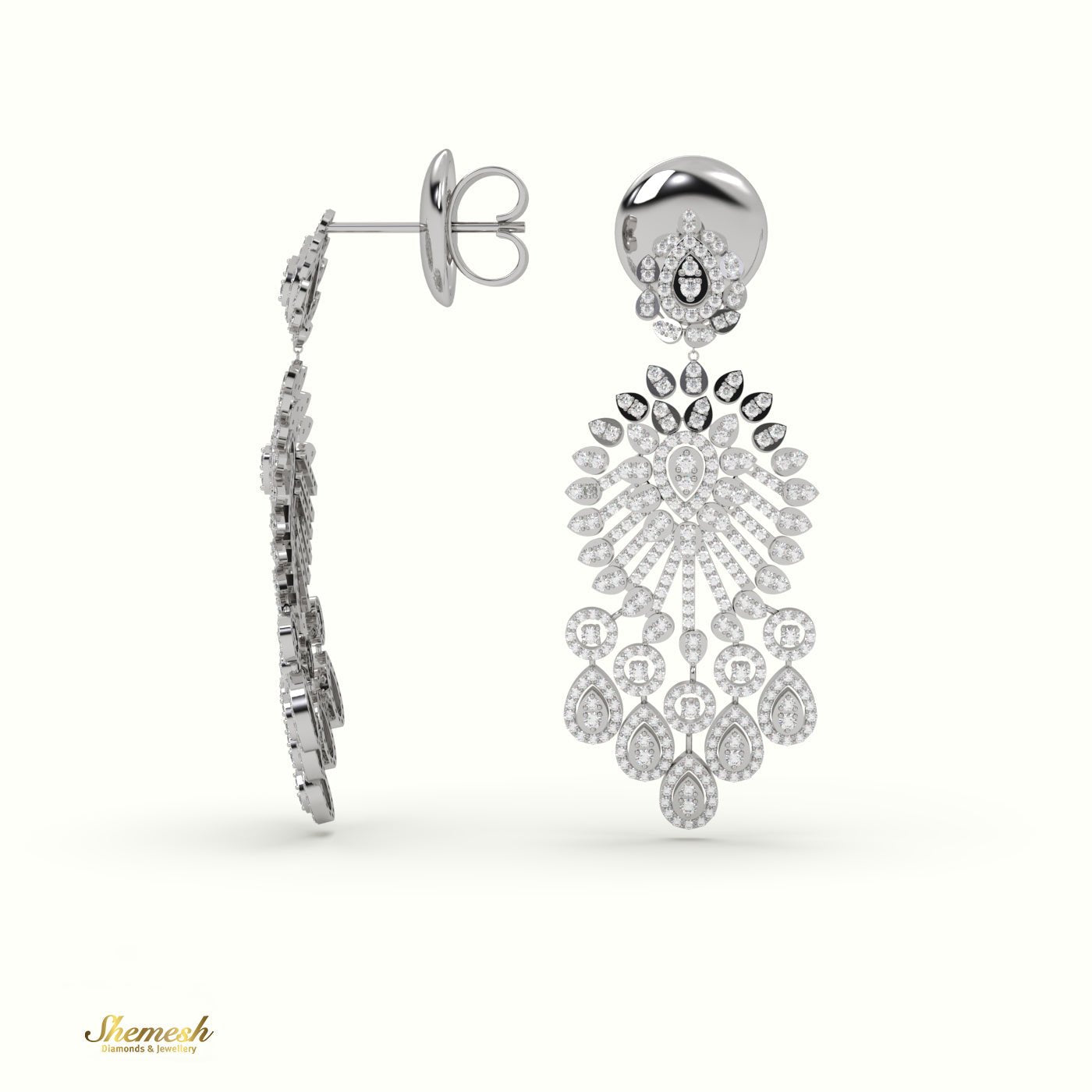 18K Gold Round Brilliant Cut Chandelier Diamond Earrings - shemesh_diamonds