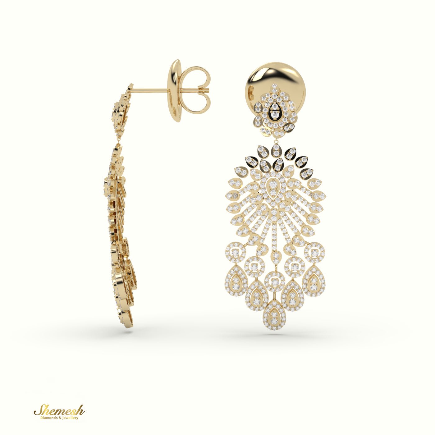 18K Gold Round Brilliant Cut Chandelier Diamond Earrings - shemesh_diamonds