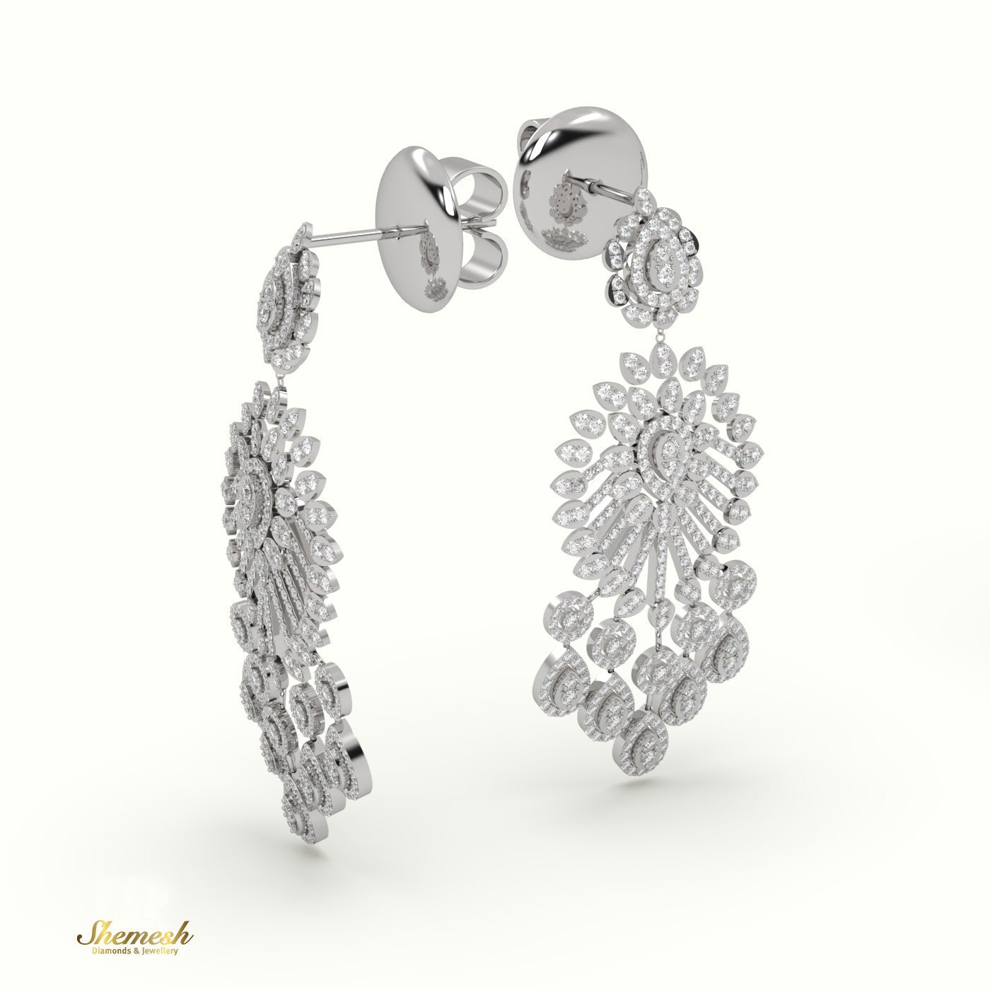 18K Gold Round Brilliant Cut Chandelier Diamond Earrings - shemesh_diamonds