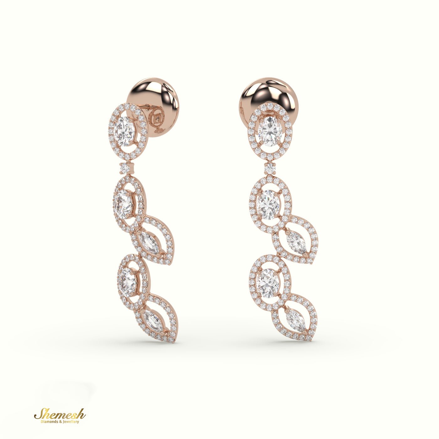 18K Gold Oval and Marquise Diamond Dangle Earrings - shemesh_diamonds