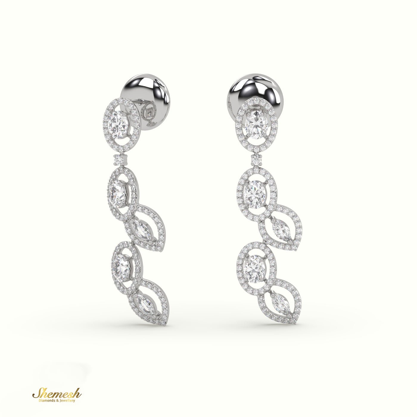 18K Gold Oval and Marquise Diamond Dangle Earrings - shemesh_diamonds