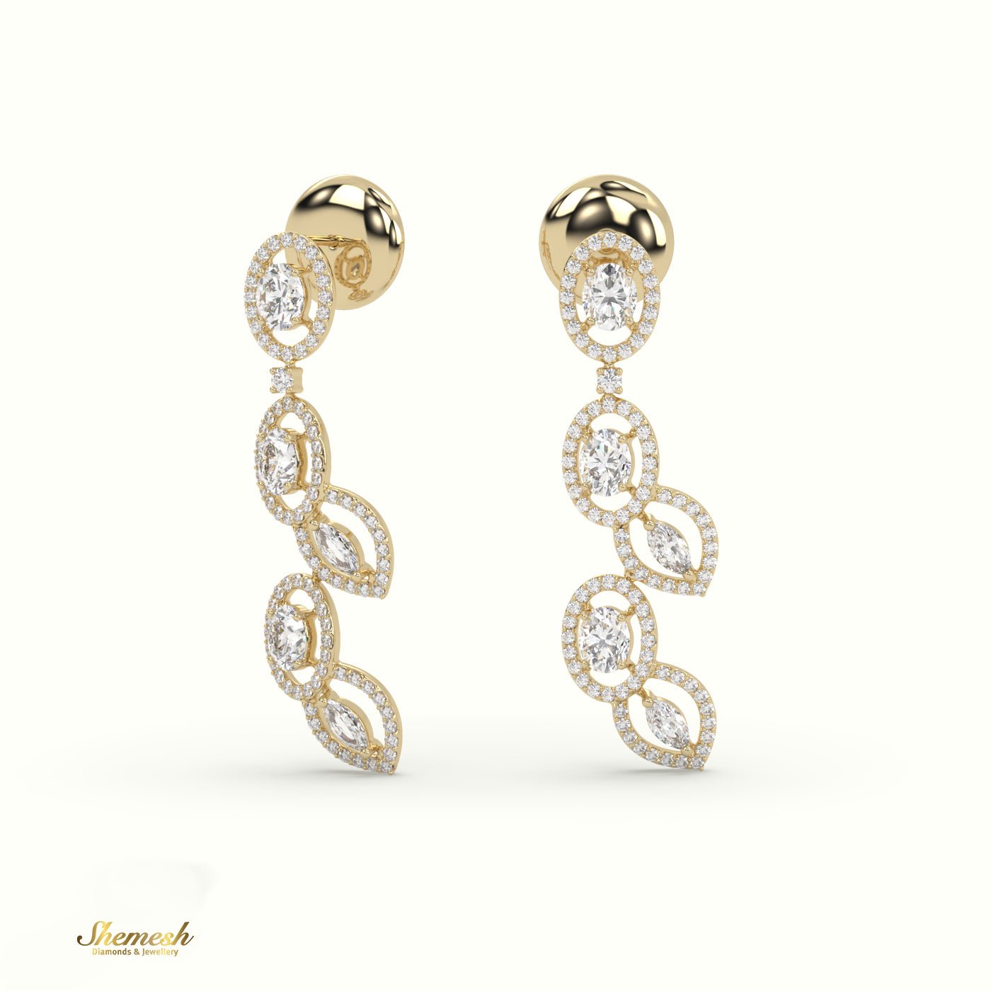 18K Gold Oval and Marquise Diamond Dangle Earrings - shemesh_diamonds