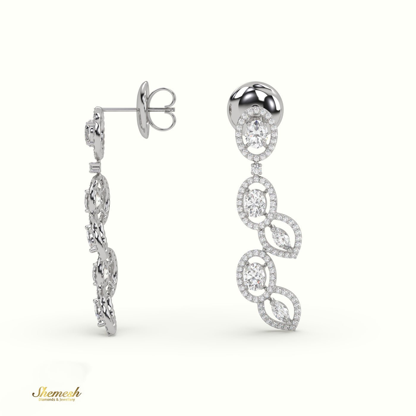 18K Gold Oval and Marquise Diamond Dangle Earrings - shemesh_diamonds