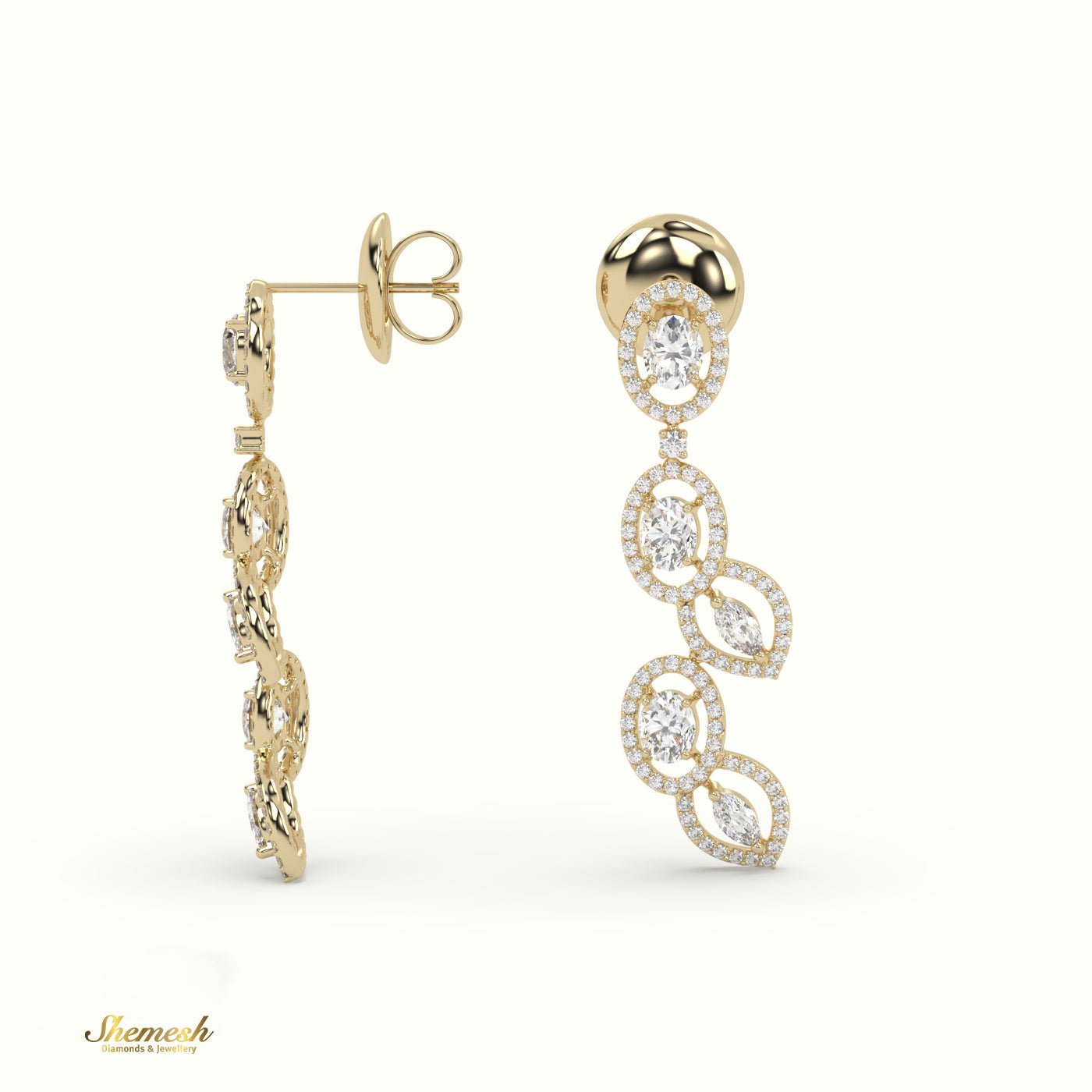 18K Gold Oval and Marquise Diamond Dangle Earrings - shemesh_diamonds