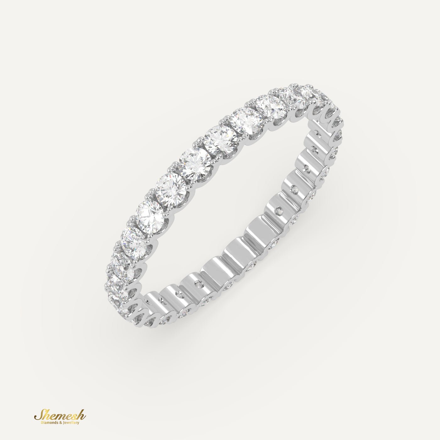 18K Gold U - Shaped Prong Round Diamond Eternity Band - shemesh_diamonds