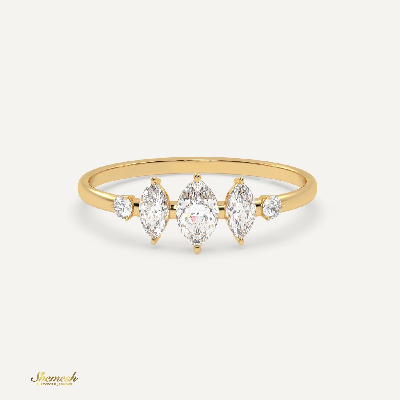 18K Gold Marquise & Round Diamond Designer Ring - shemesh_diamonds