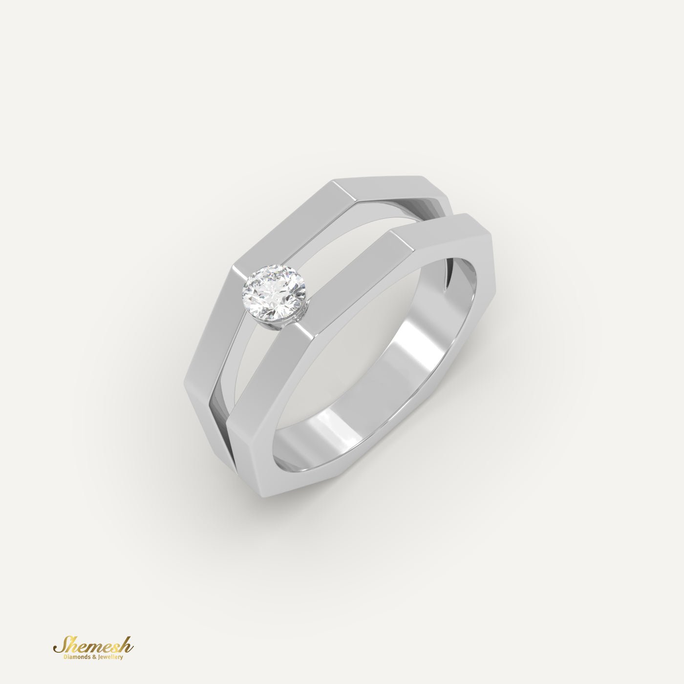 18K Gold Round Diamond Geometric Design Ring - shemesh diamonds